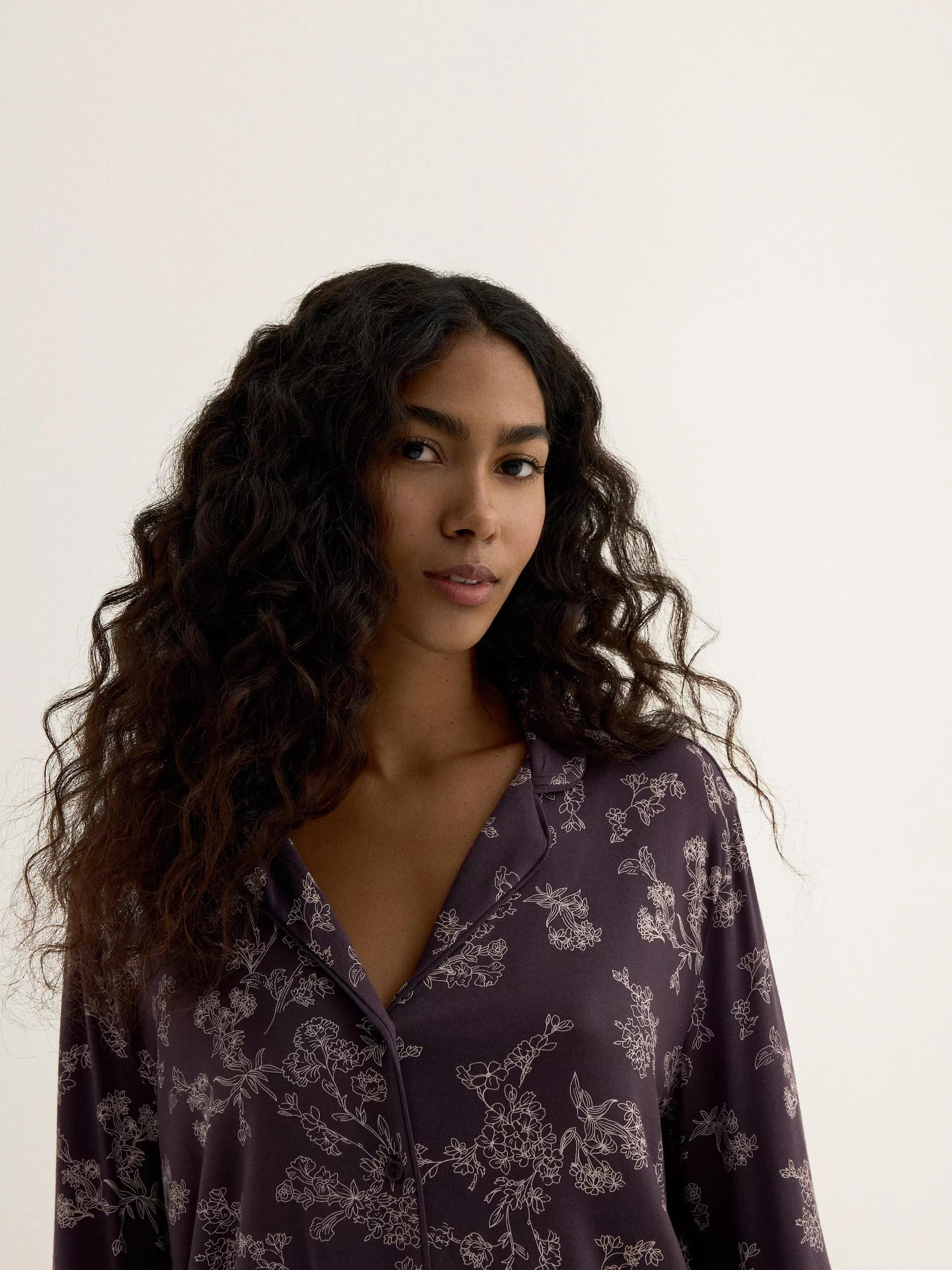 Purple Two Piece Viscose Pyjama Set, Purple, large image number 2