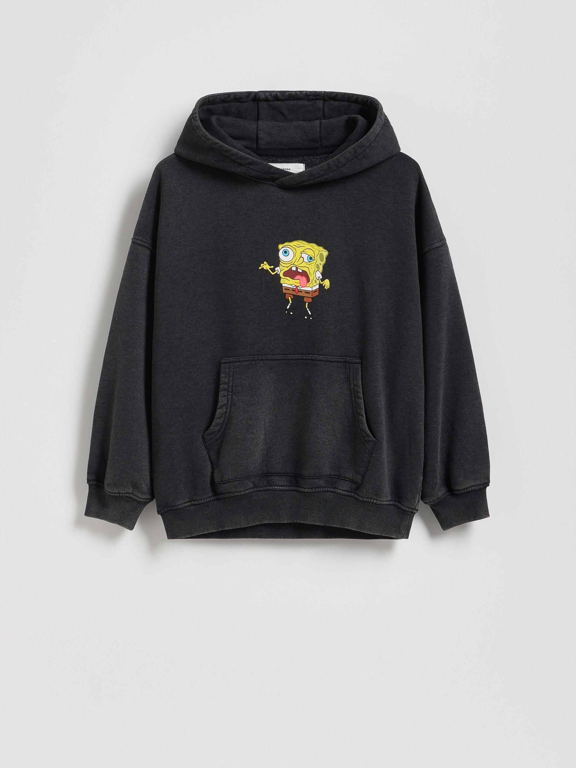 Black Cotton Spongebob Sweatshirt, Black, medium