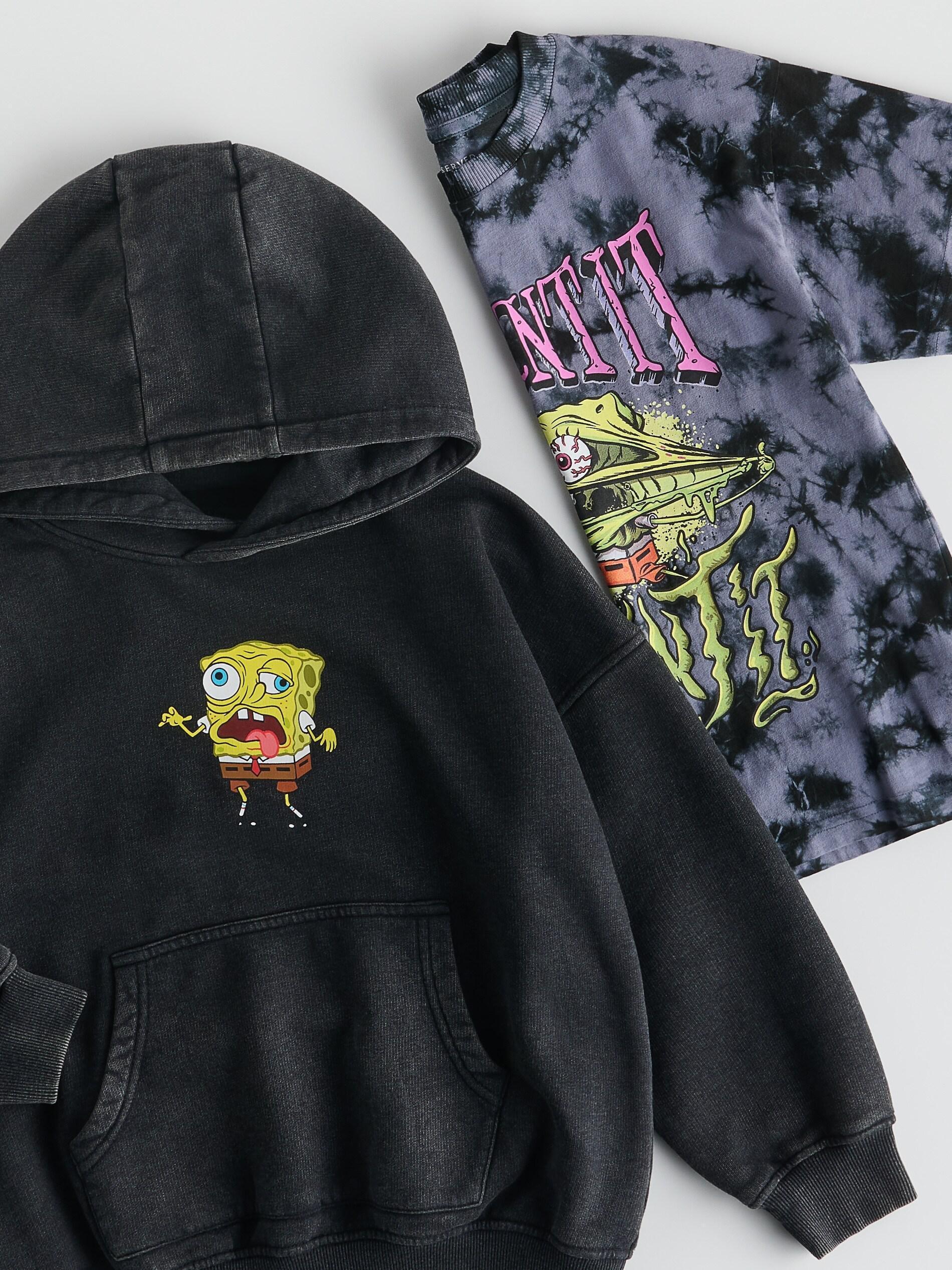 Black Cotton Spongebob Sweatshirt, Black, large image number 3