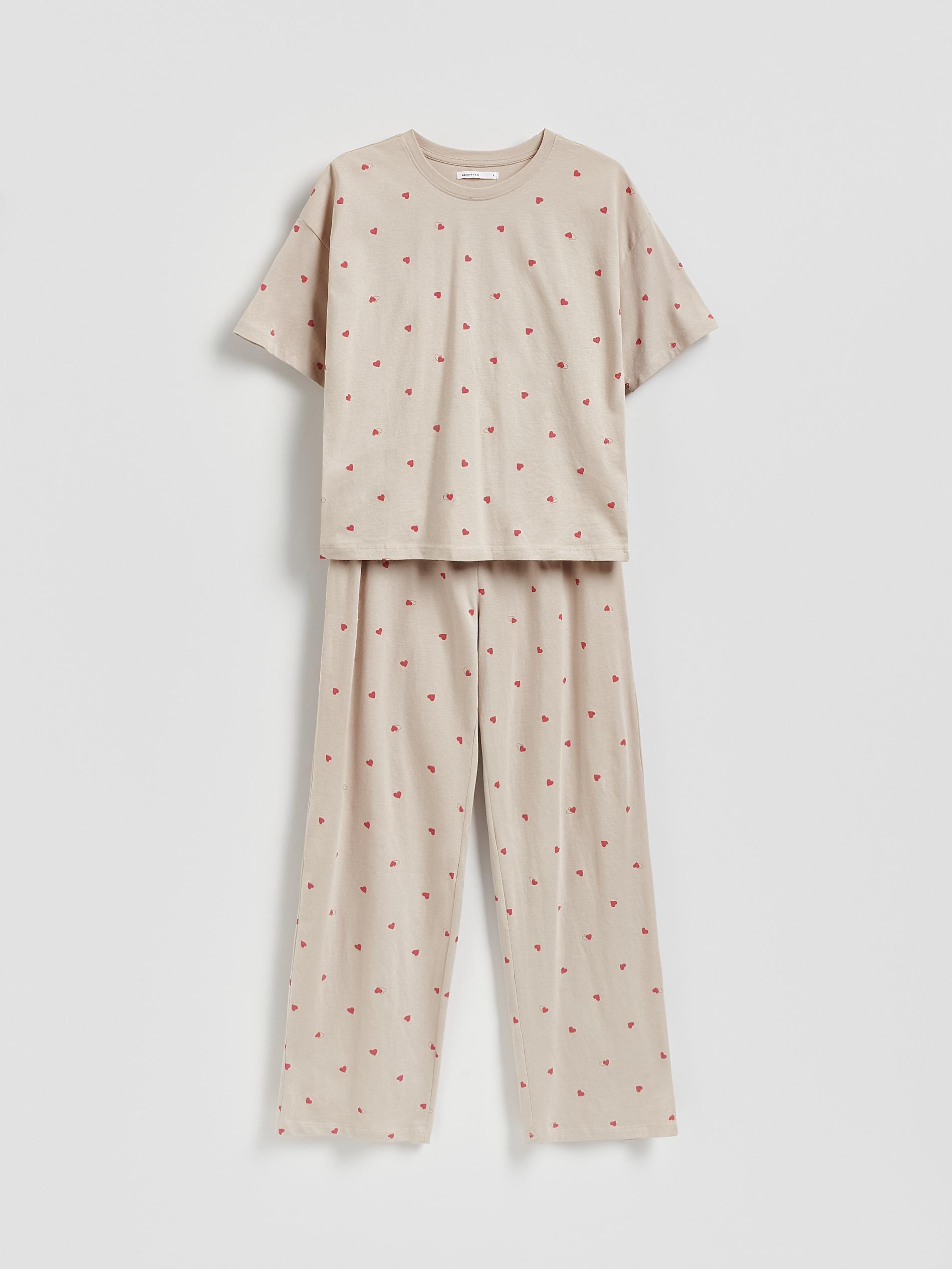 Beige Two Piece Pyjama Set With Heart Print, Beige, large image number 3
