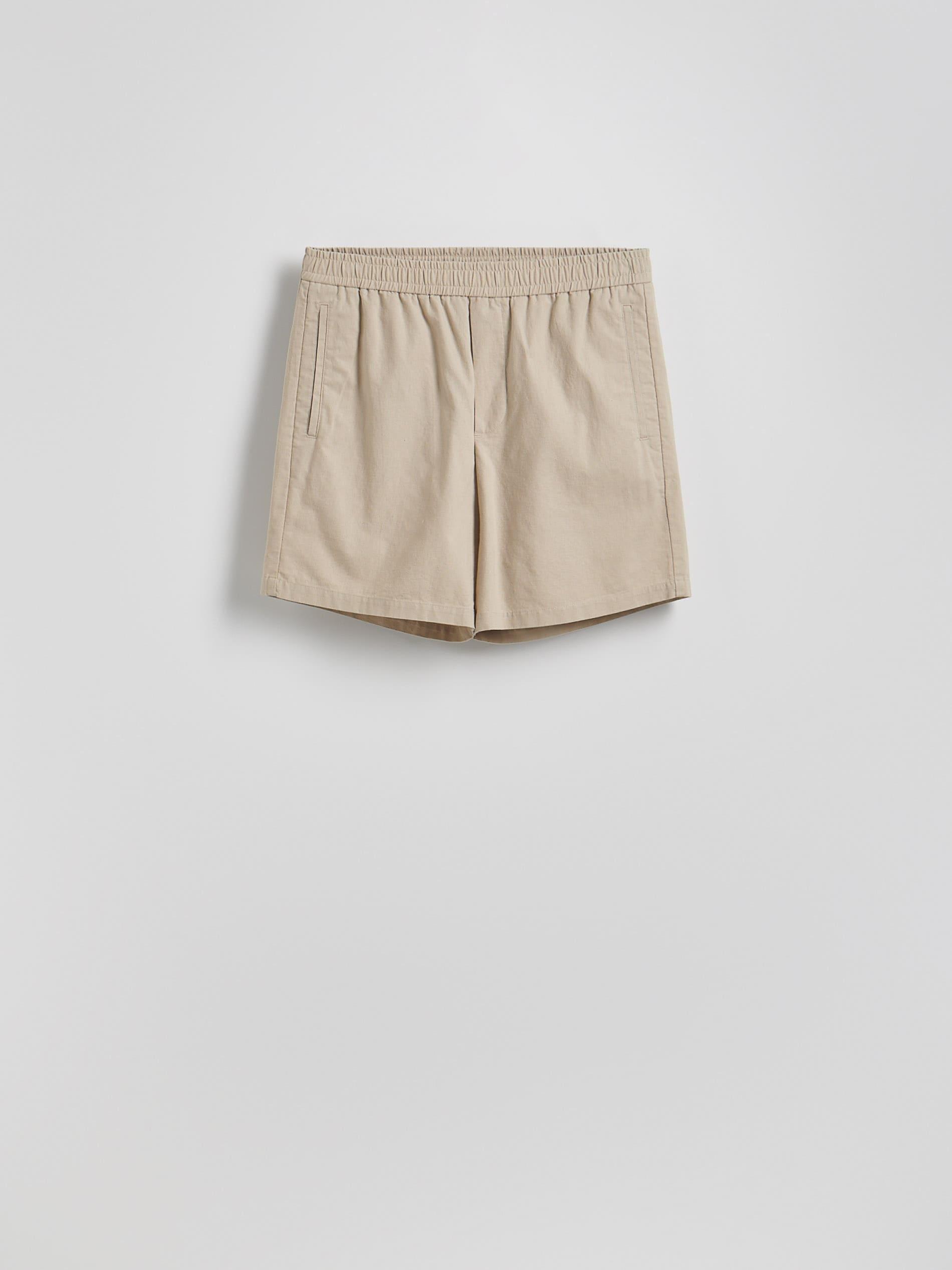 Beige Linen Blend Slim Shorts, Beige, large image number 0