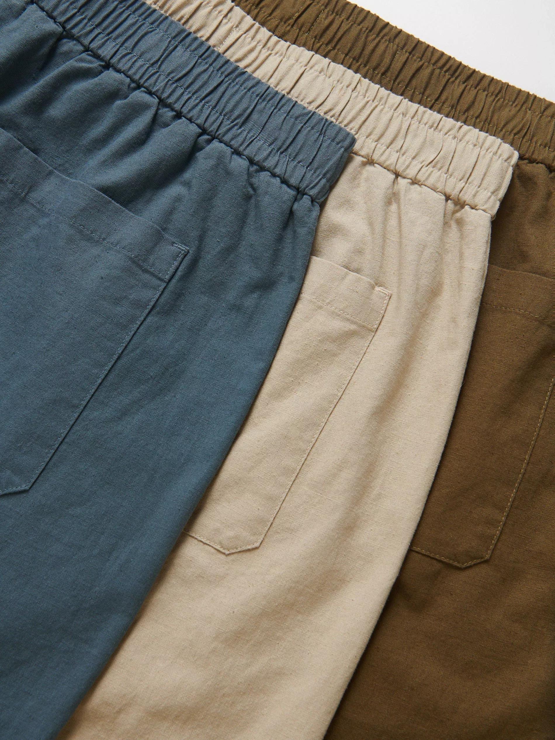 Beige Linen Blend Slim Shorts, Beige, large image number 1