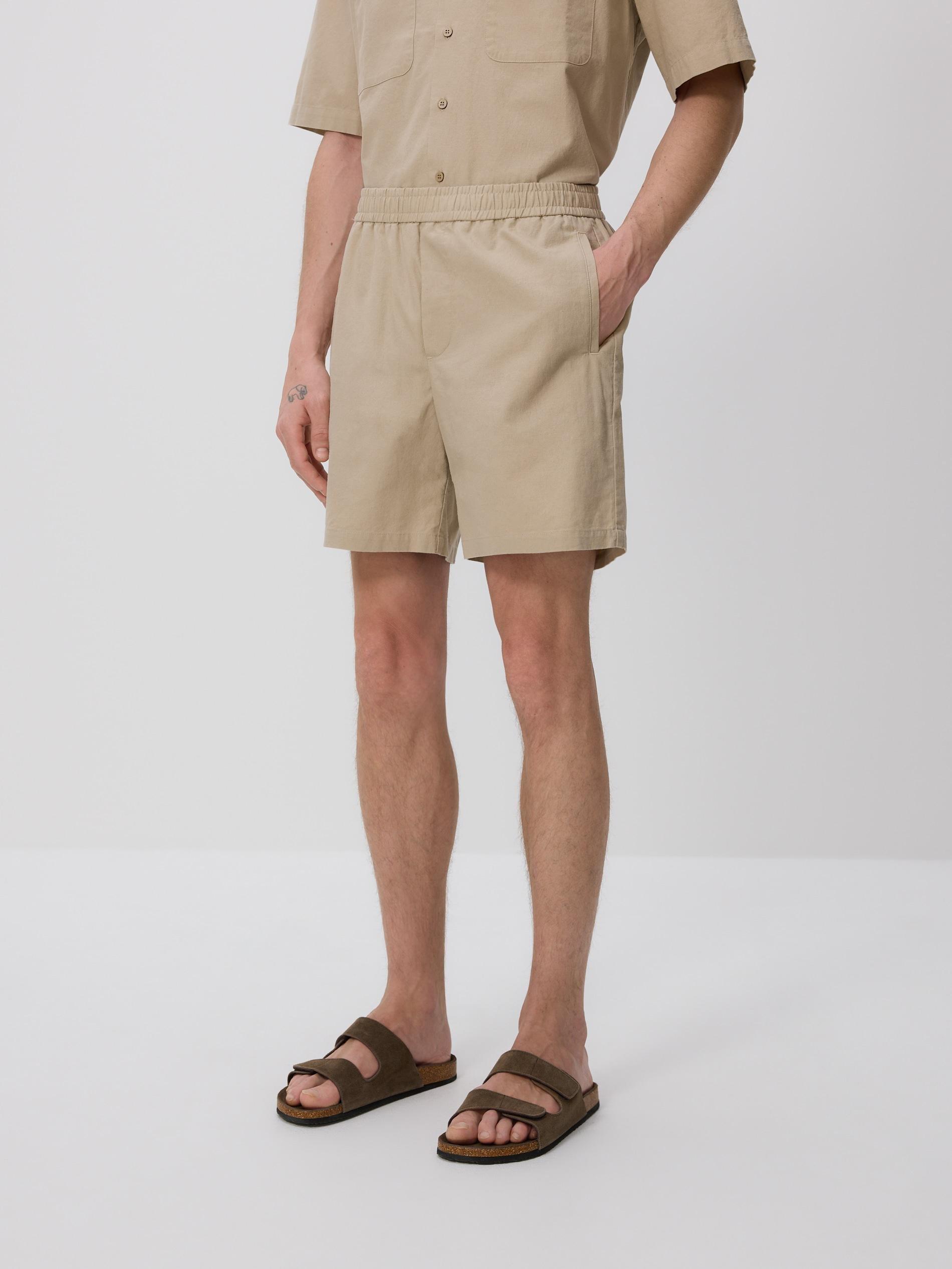 Beige Linen Blend Slim Shorts, Beige, large image number 2
