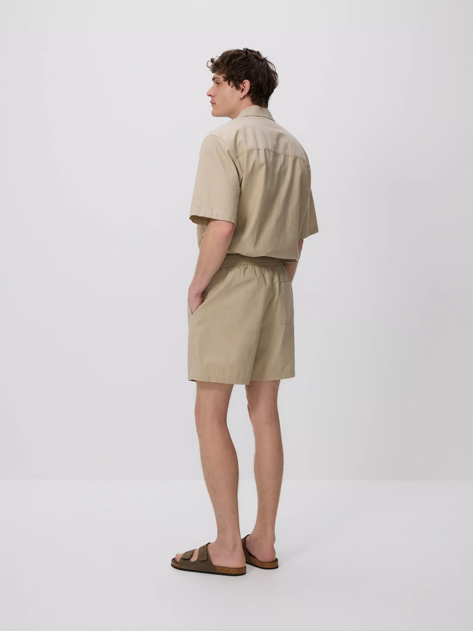 Beige Linen Blend Slim Shorts, Beige, large image number 4