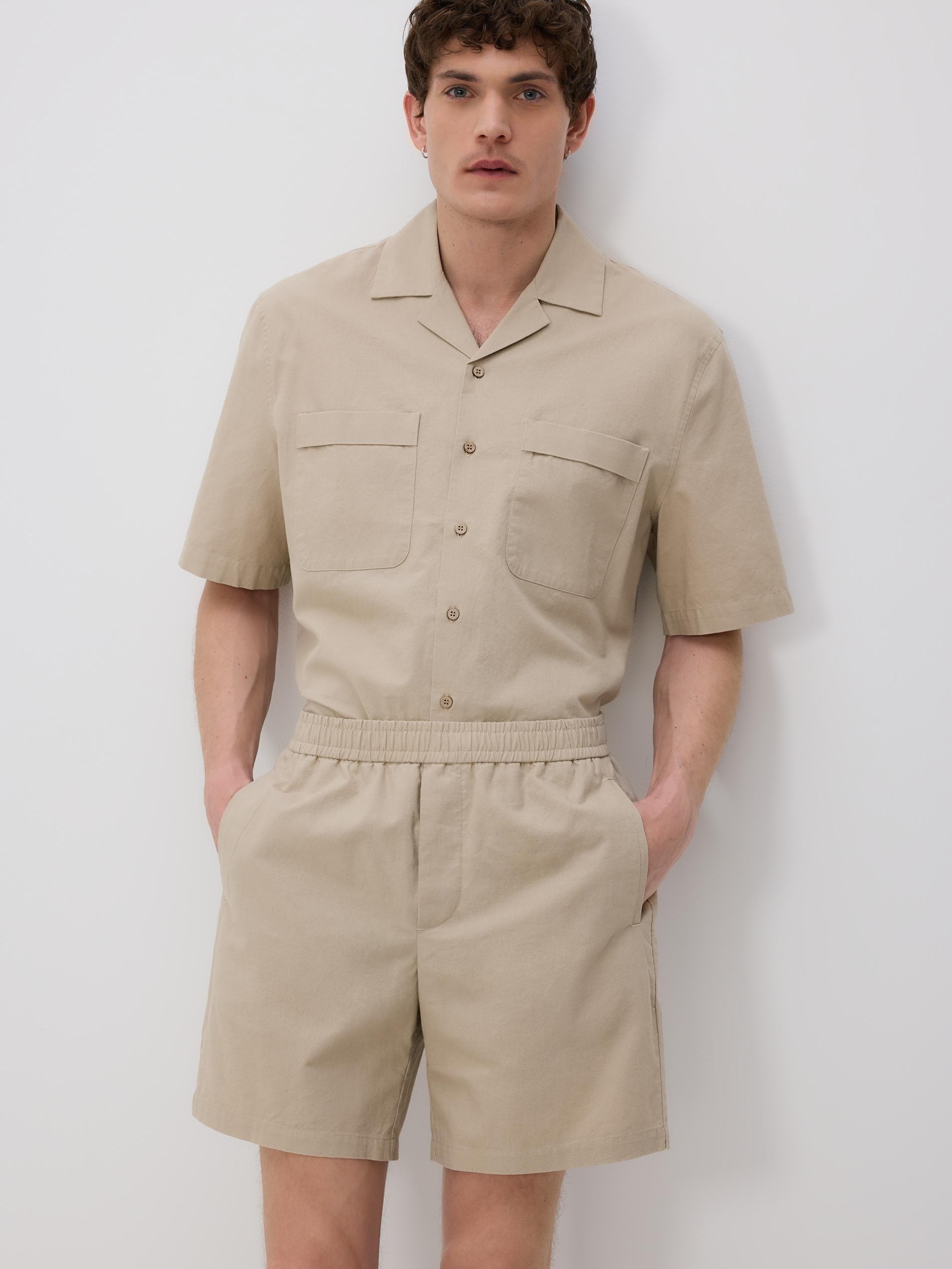 Beige Linen Blend Slim Shorts, Beige, large image number 5