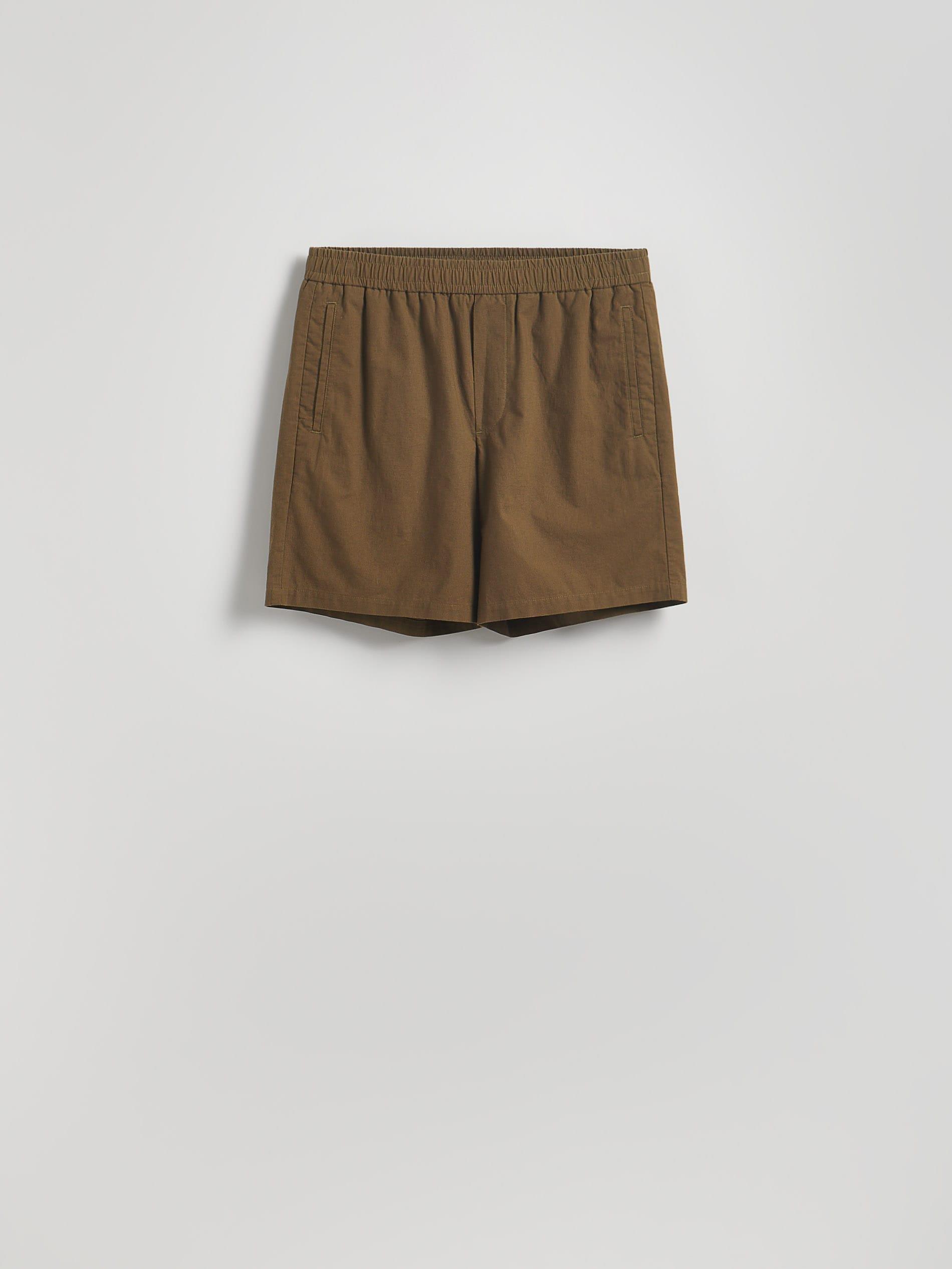 Green Linen Blend Slim Shorts, Green, large image number 0