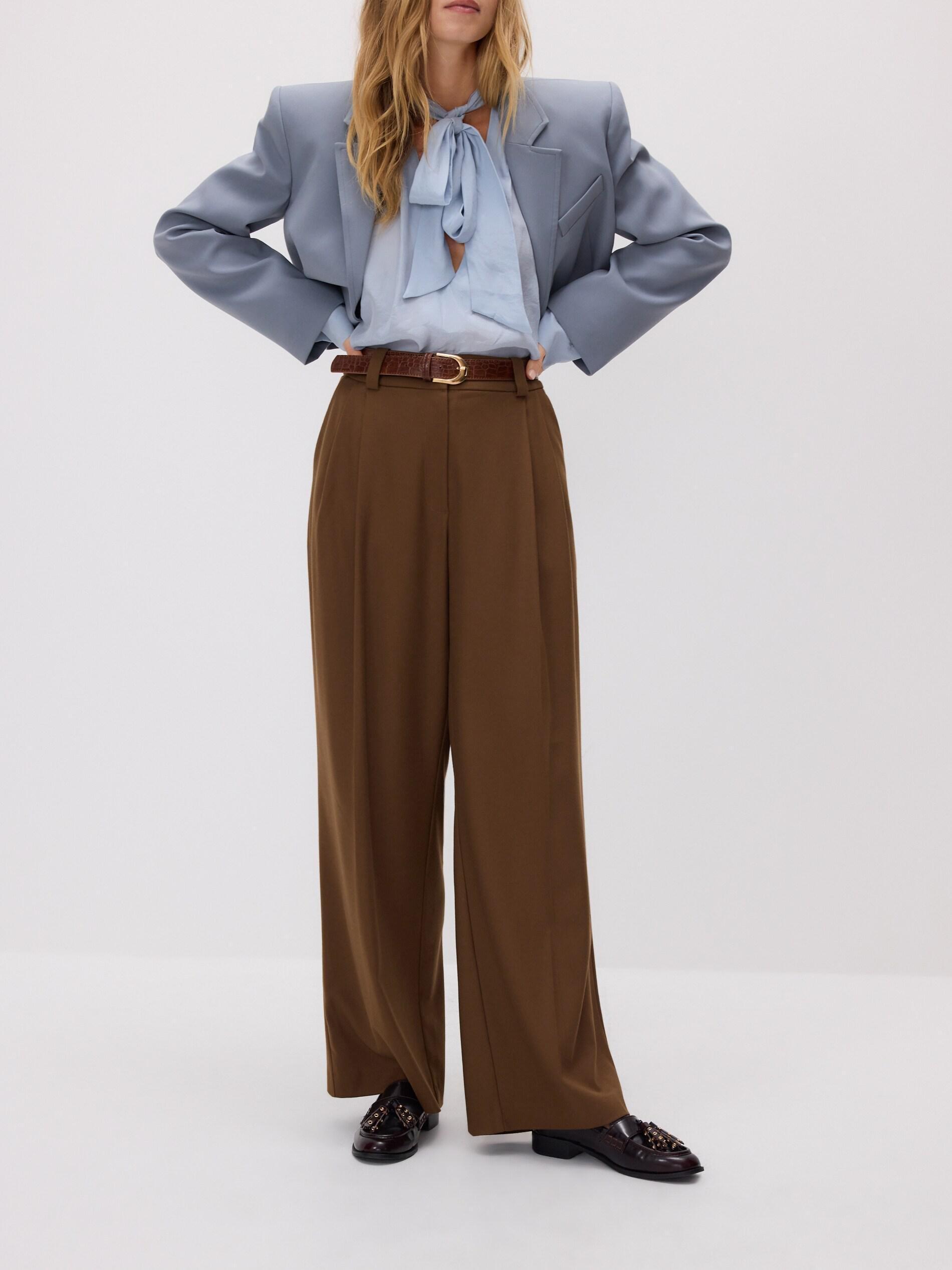Golden Brown Trousers With Pleats, Brown, large image number 1