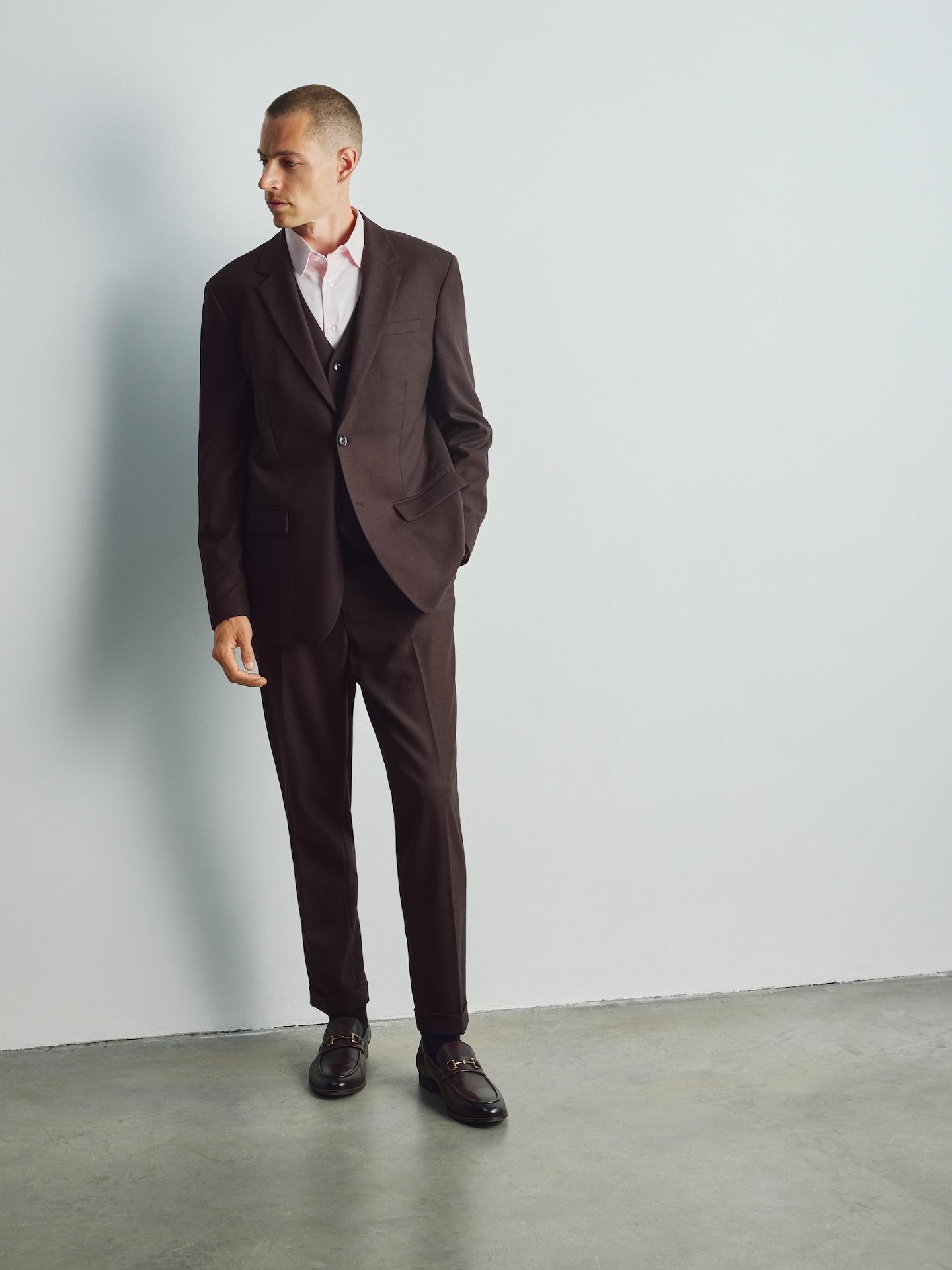 Brown Suit Trousers With Pressed Crease, Brown, medium