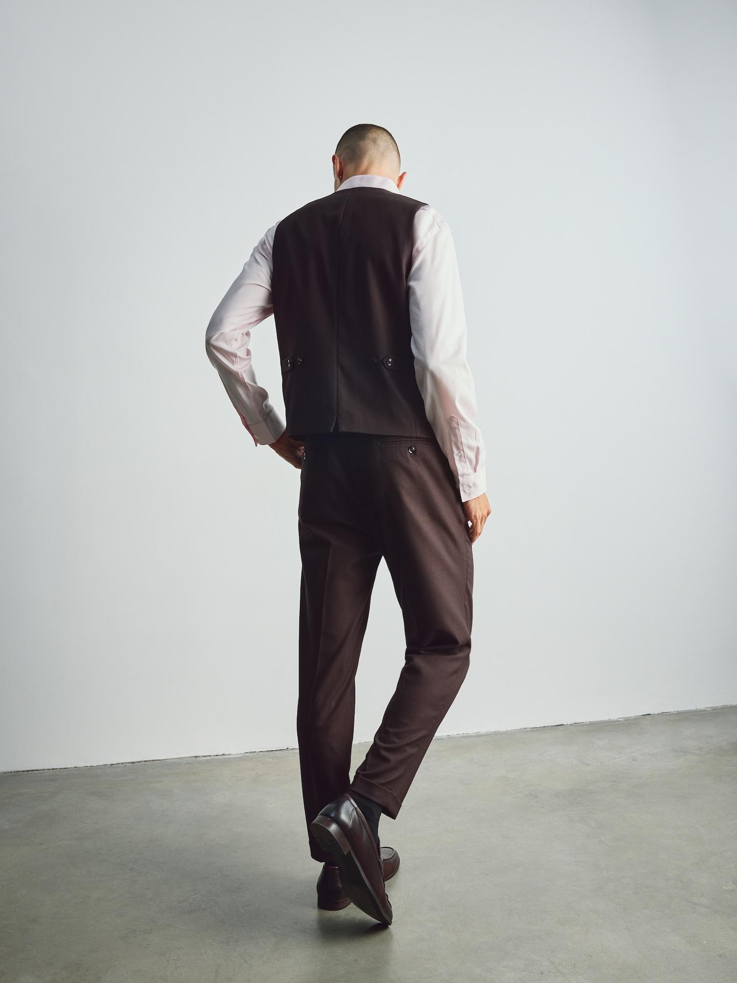 Brown Suit Trousers With Pressed Crease, Brown, large image number 1