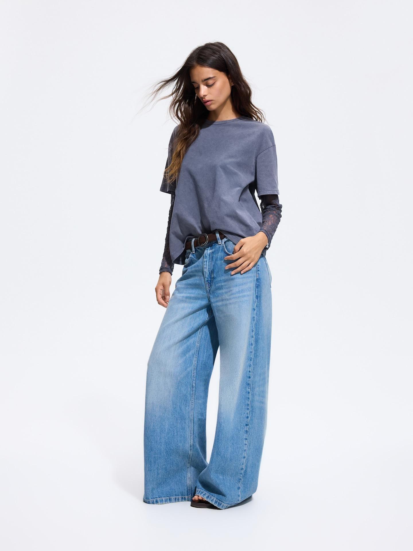Grey Oversize Long Sleeve Top With Lace, Grey, medium