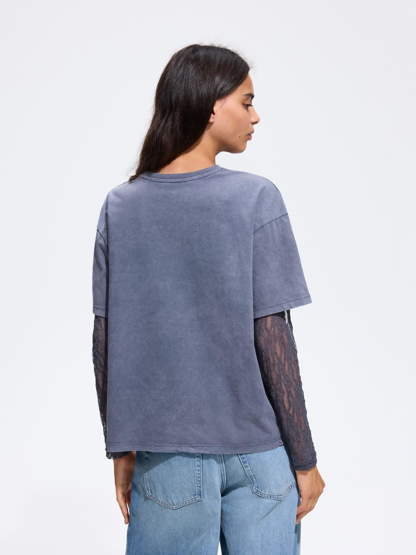 Grey Oversize Long Sleeve Top With Lace, Grey, large image number 3