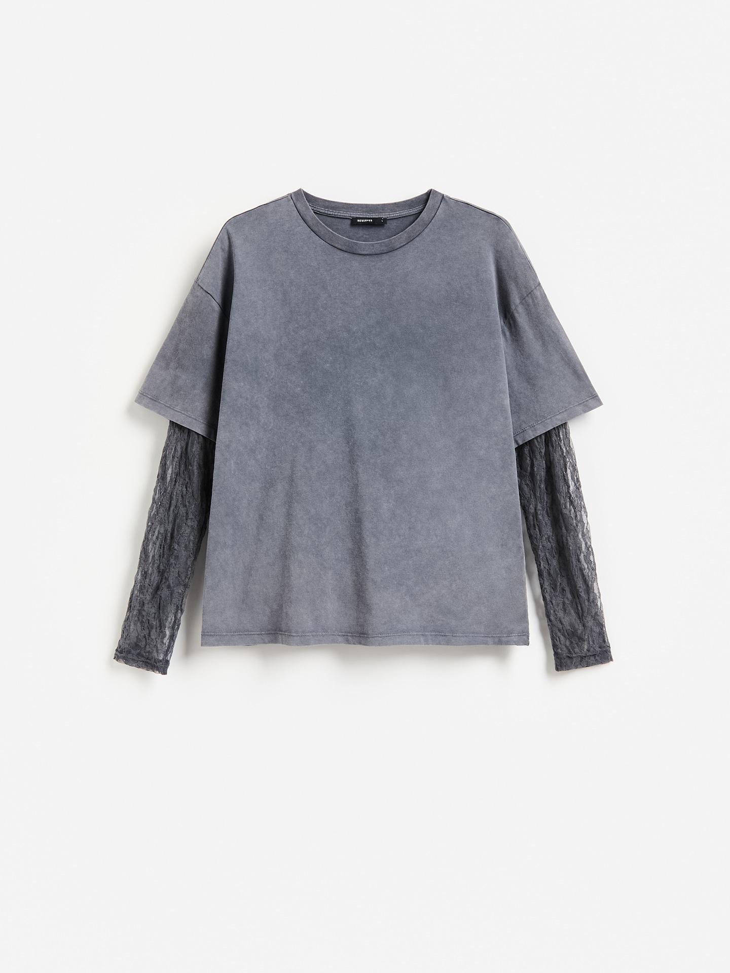 Grey Oversize Long Sleeve Top With Lace, Grey, large image number 4
