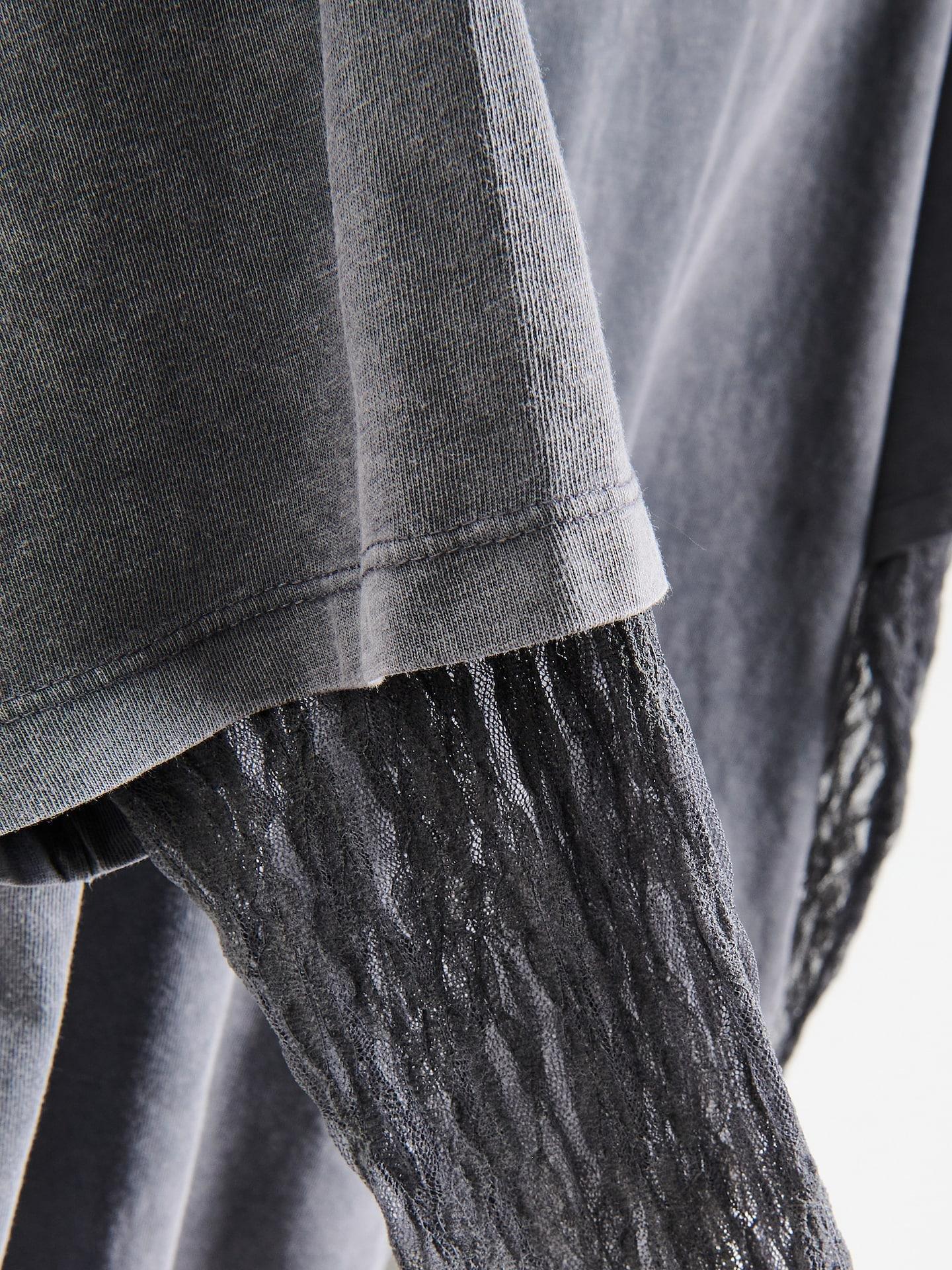 Grey Oversize Long Sleeve Top With Lace, Grey, large image number 5