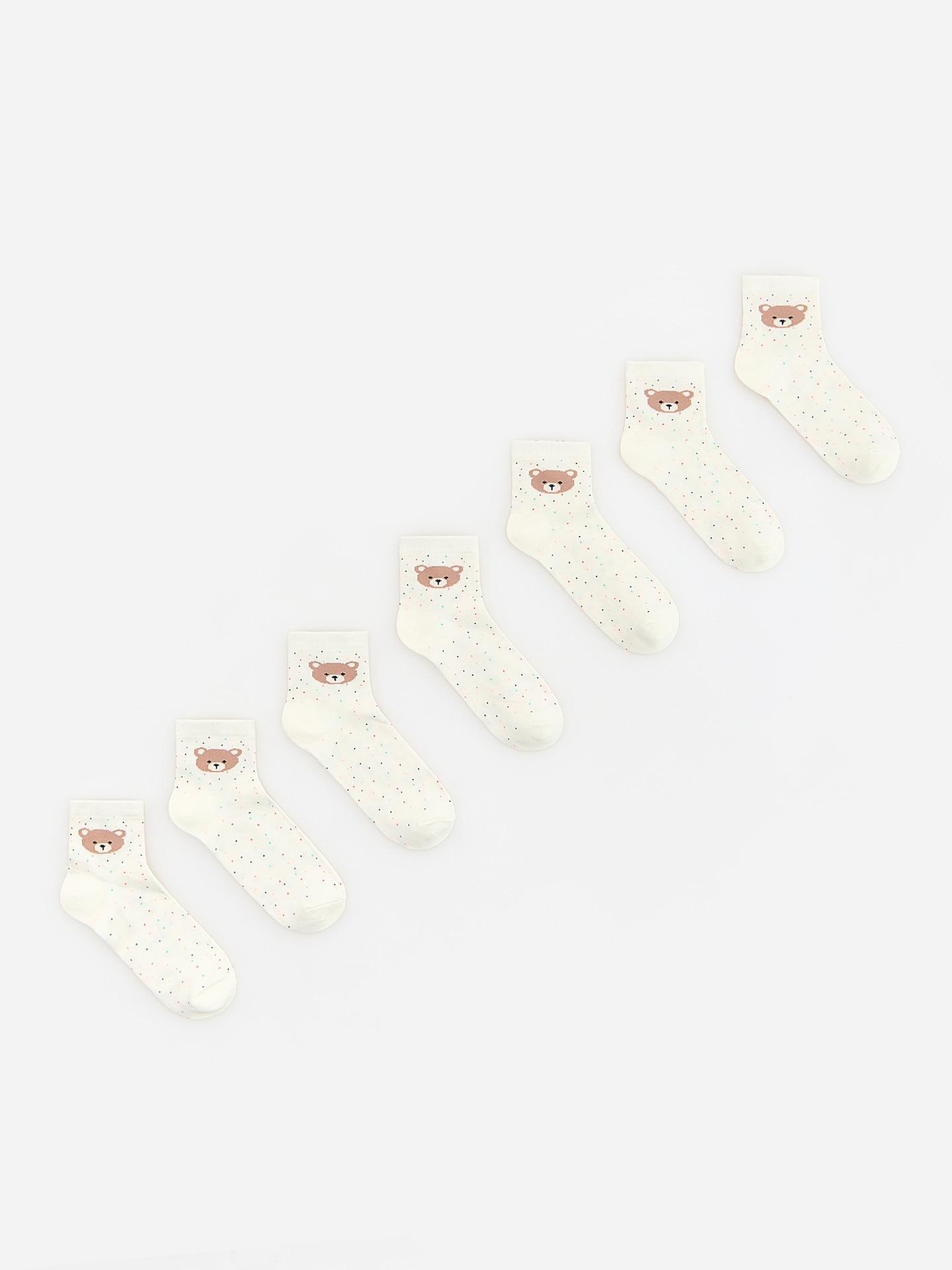 Cream Patterned Socks 7-Pack, Ivory, medium
