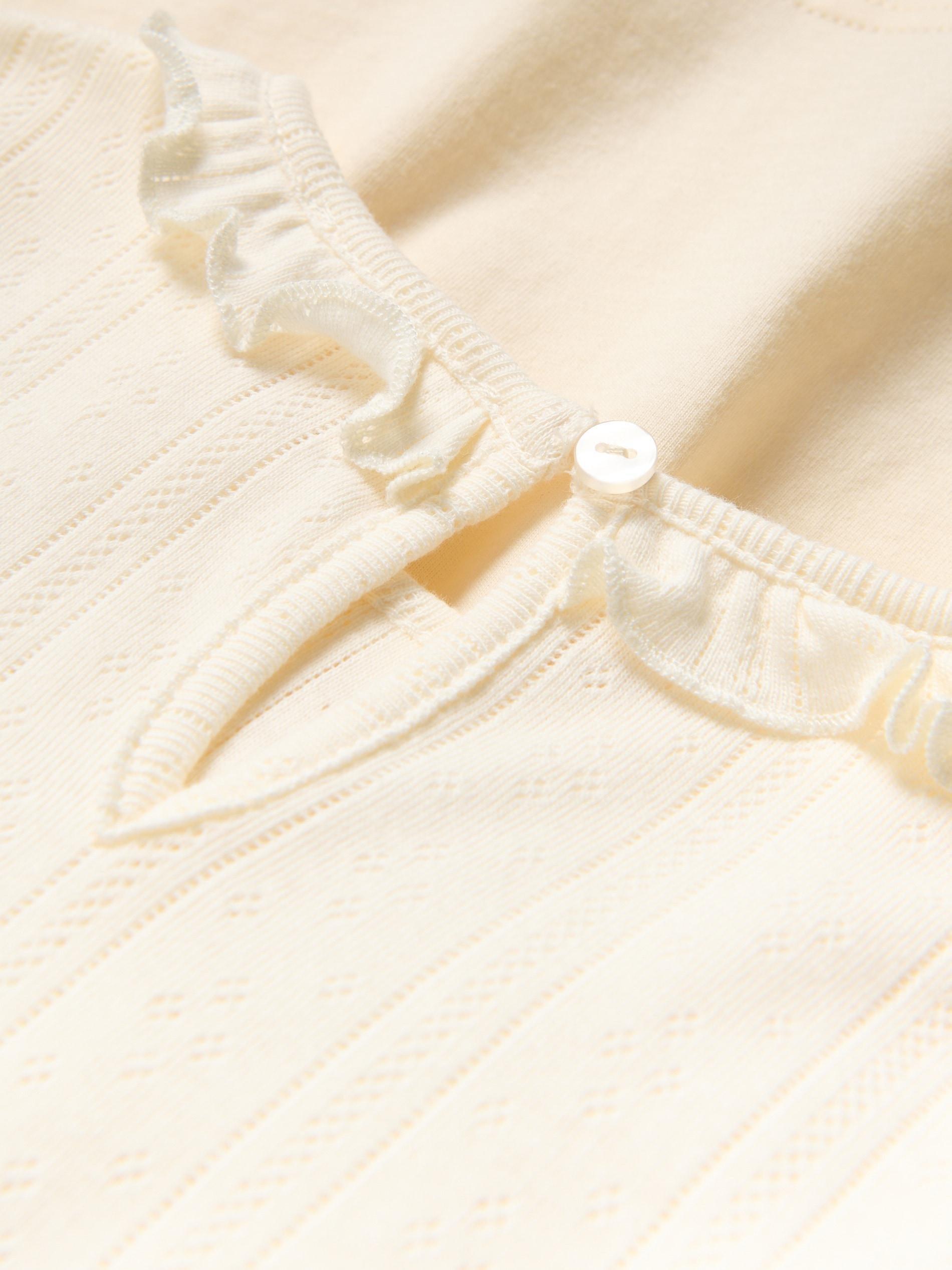 Beige Cotton Dress With Tulle Hem, Ivory, large image number 3