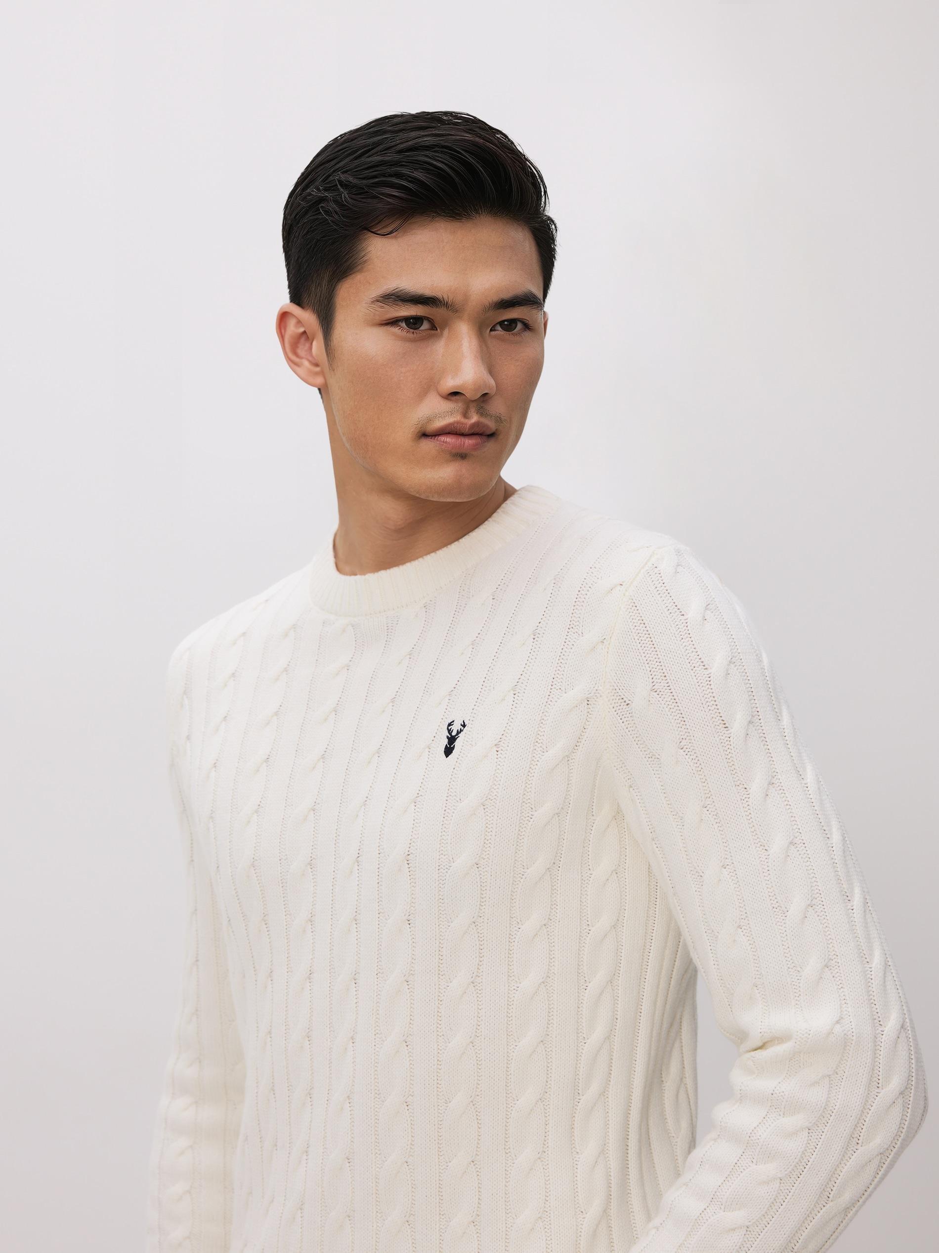 Cream Cable Knit Jumper, Ivory, large image number 0