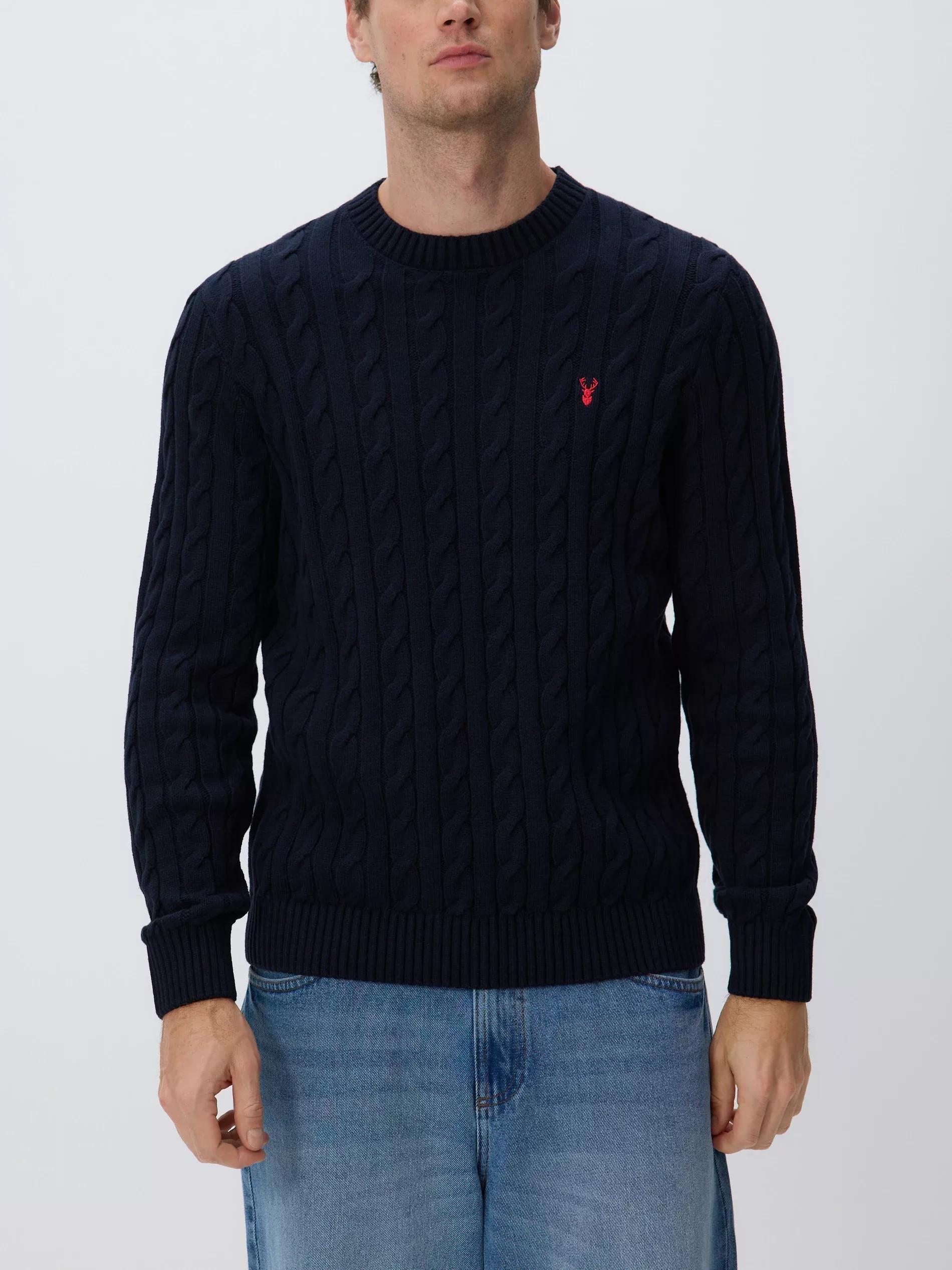 Navy Cable Knit Jumper, Navy, large image number 0