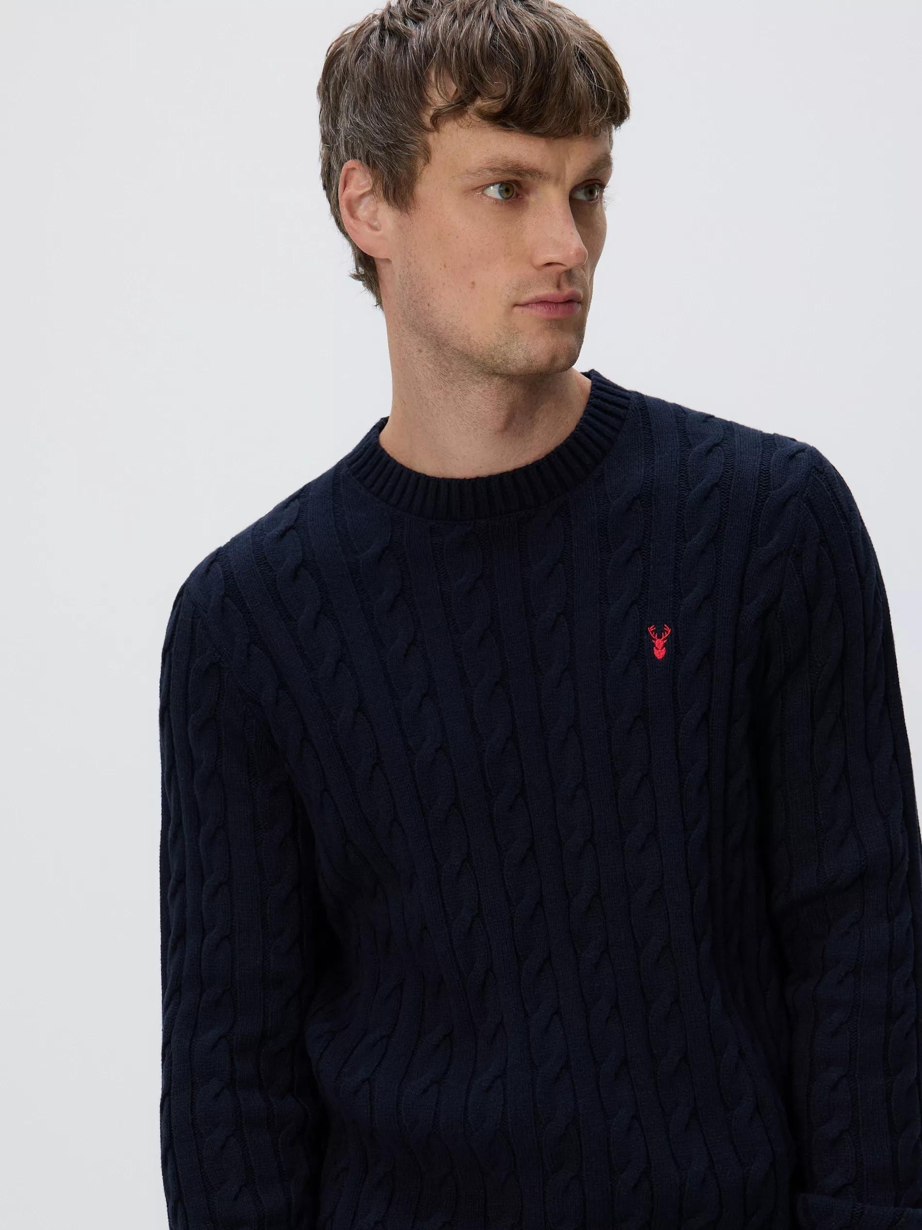 Navy Cable Knit Jumper, Navy, large image number 2