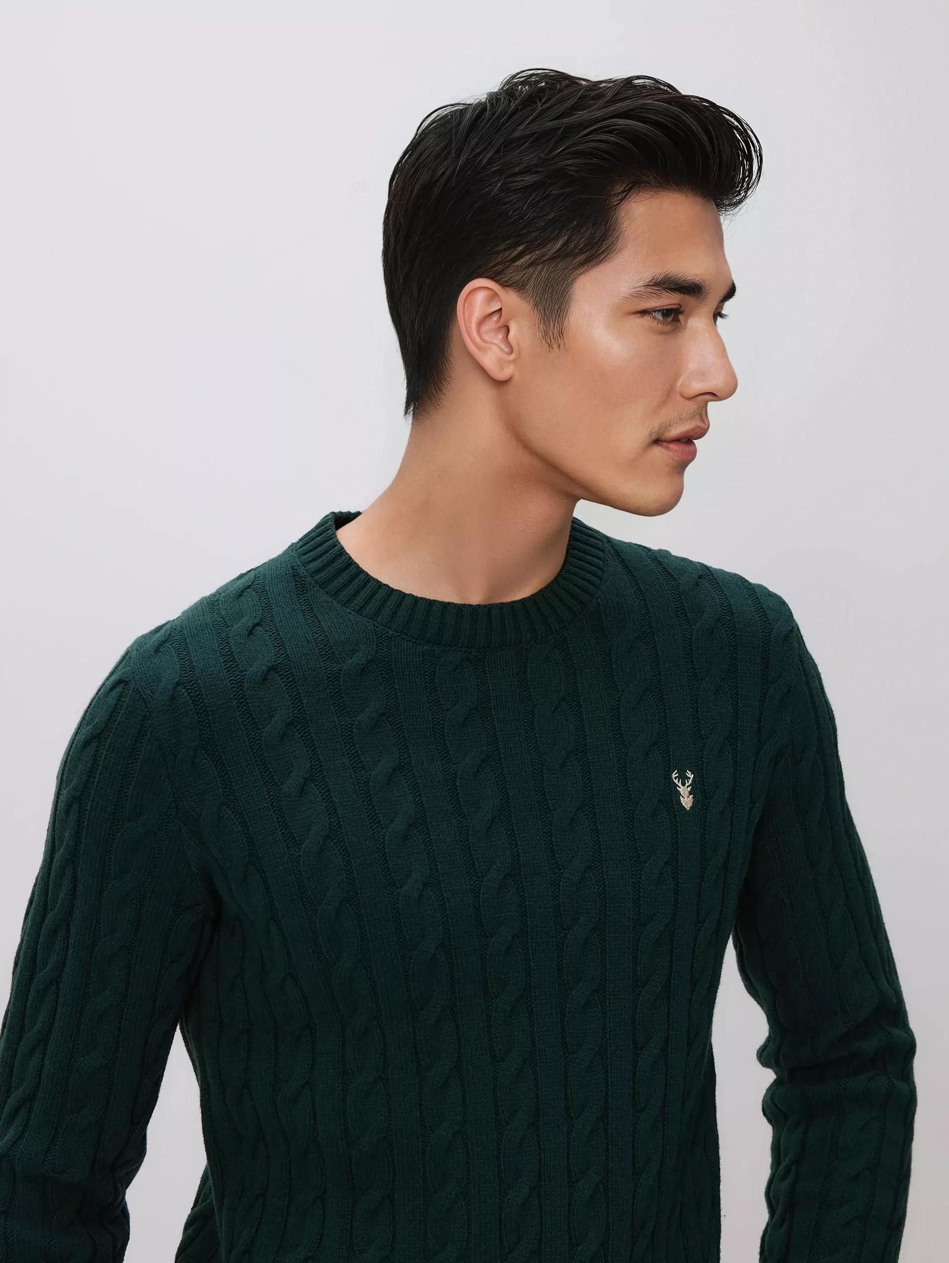 Green Cable Knit Jumper, Khaki, large image number 0