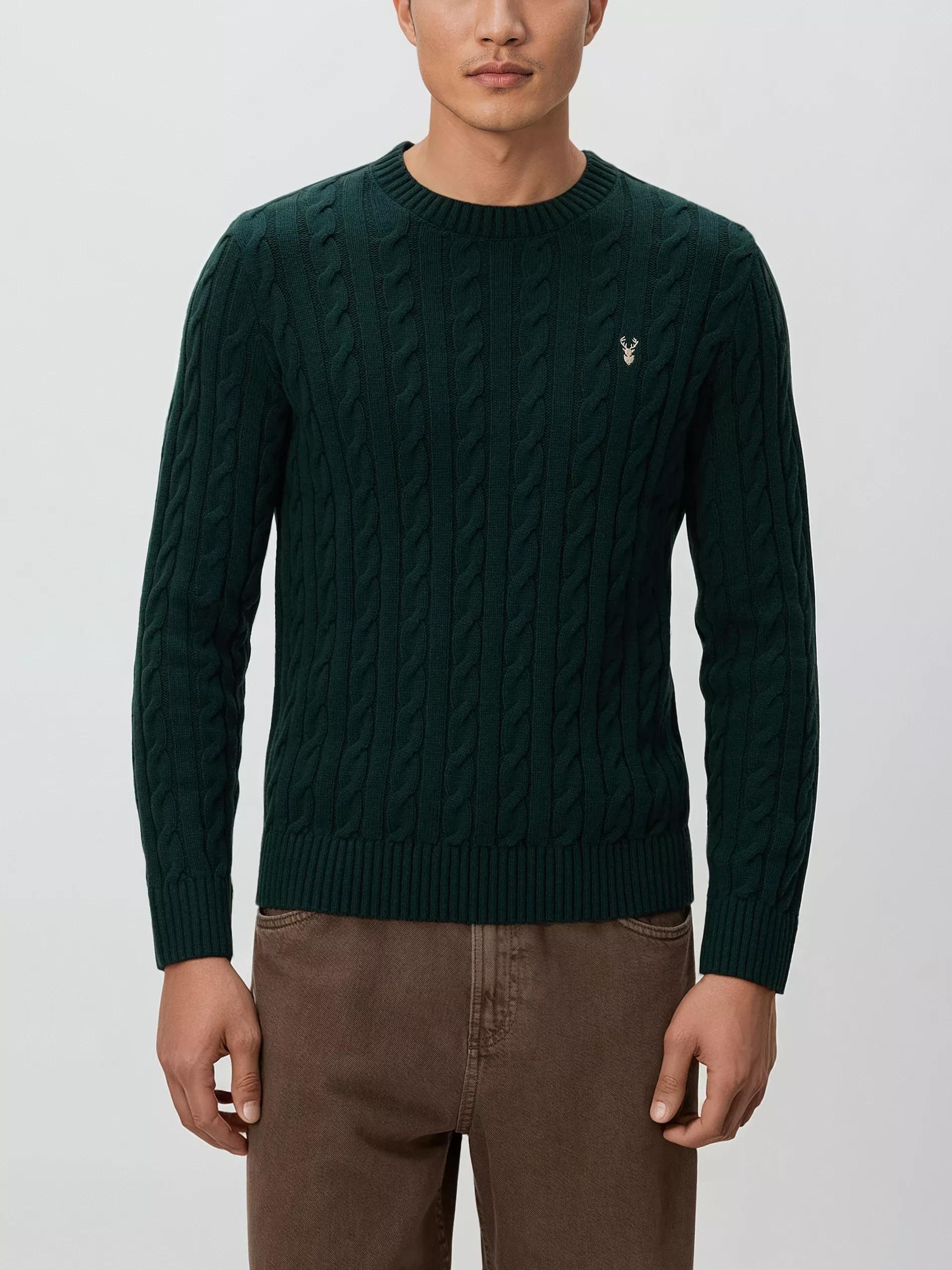 Green Cable Knit Jumper, Khaki, large image number 1