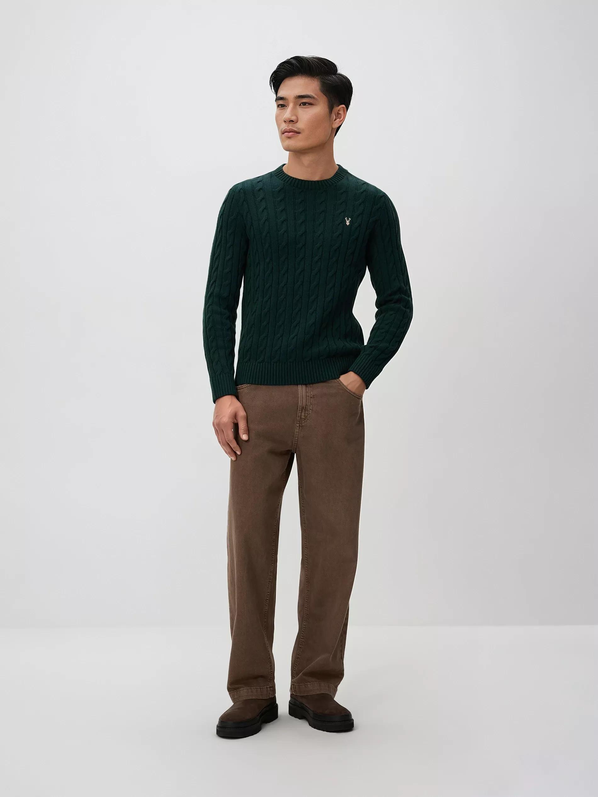 Green Cable Knit Jumper, Khaki, large image number 2