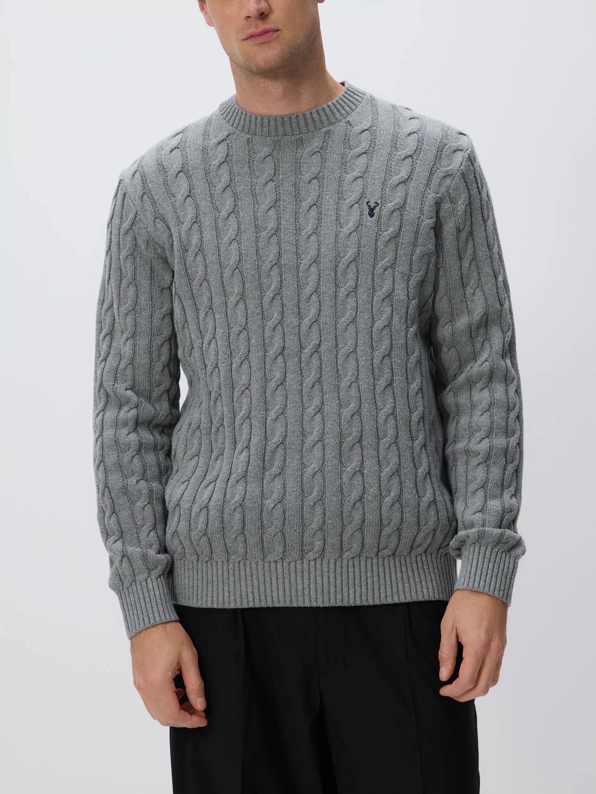 Grey Cable Knit Jumper, Grey, large image number 1