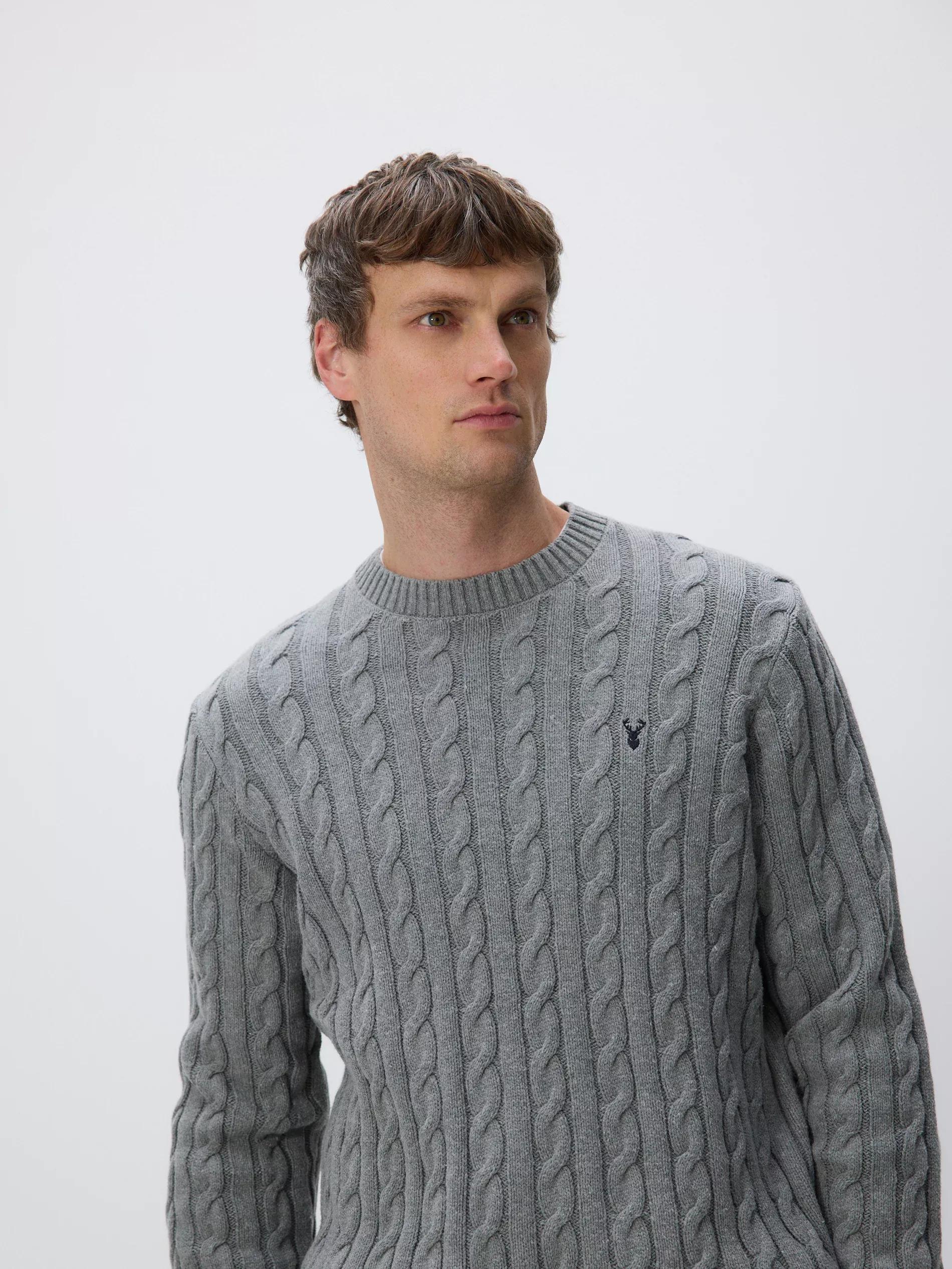 Grey Cable Knit Jumper, Grey, large image number 2