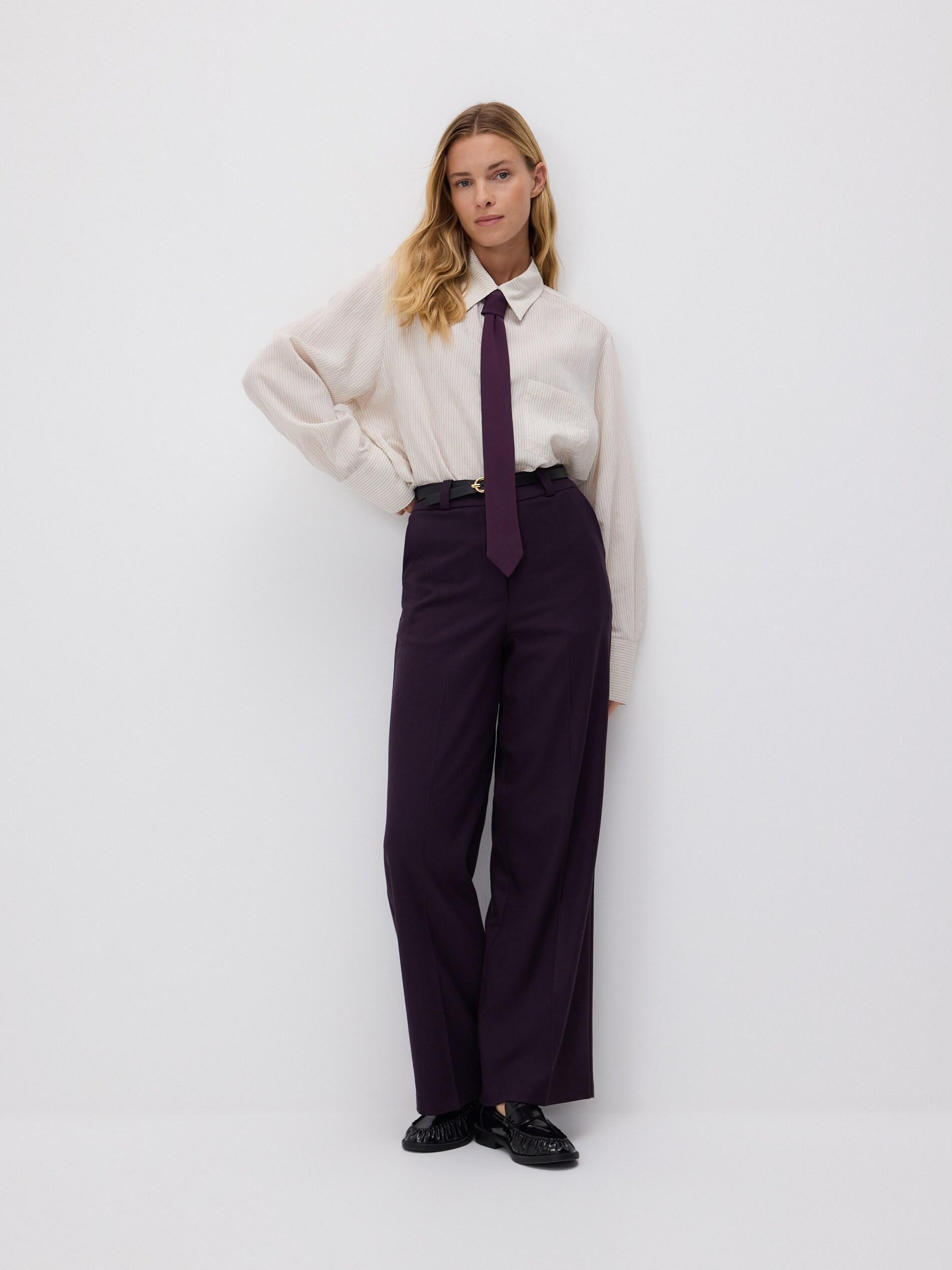 Purple Trousers With Tie Waist Belt, Purple, large image number 2