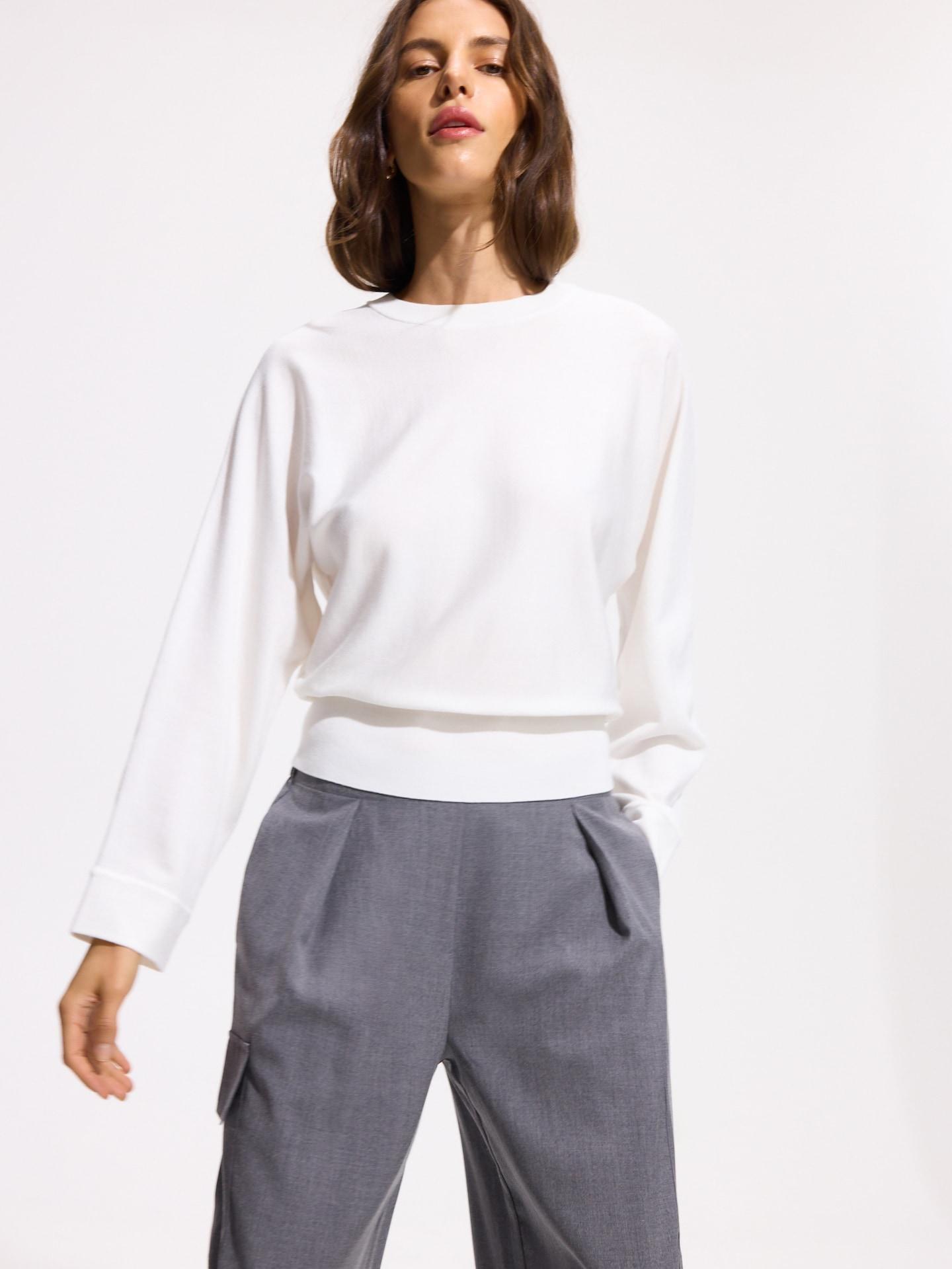 Cream Sweater With Lyocell, Ivory, large image number 2