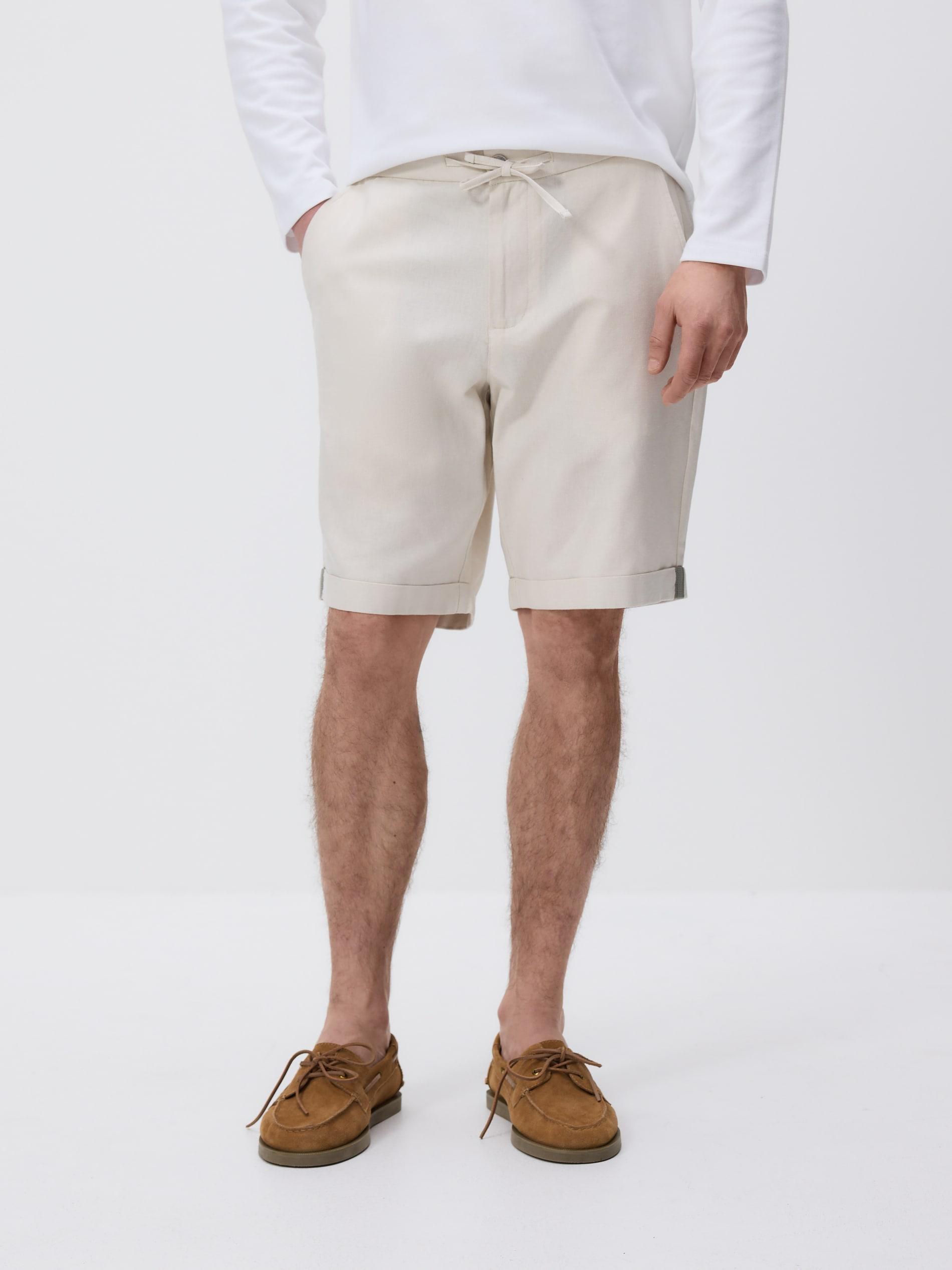 Beige Regular Shorts With Linen Blend, Beige, medium