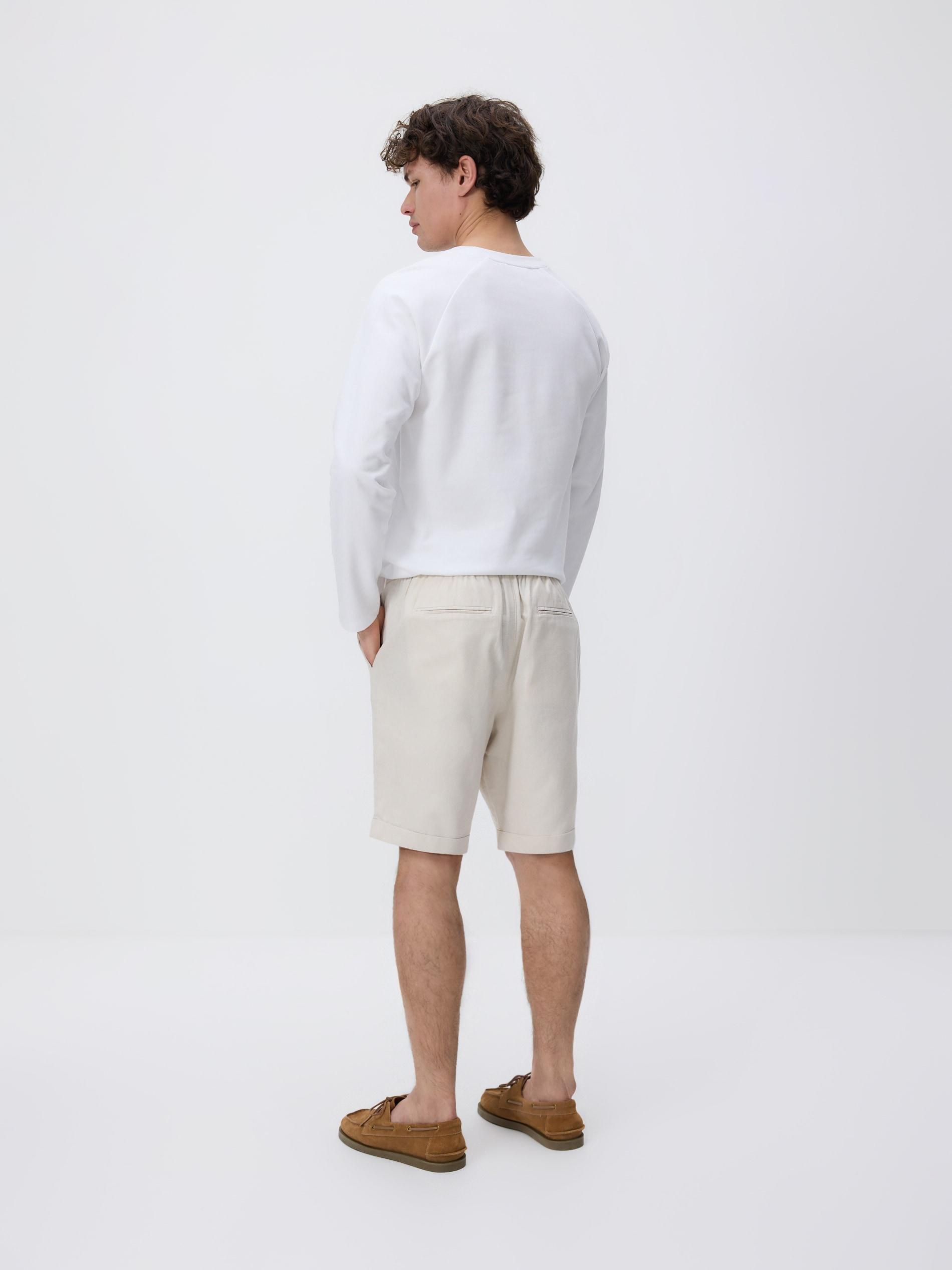 Beige Regular Shorts With Linen Blend, Beige, large image number 3