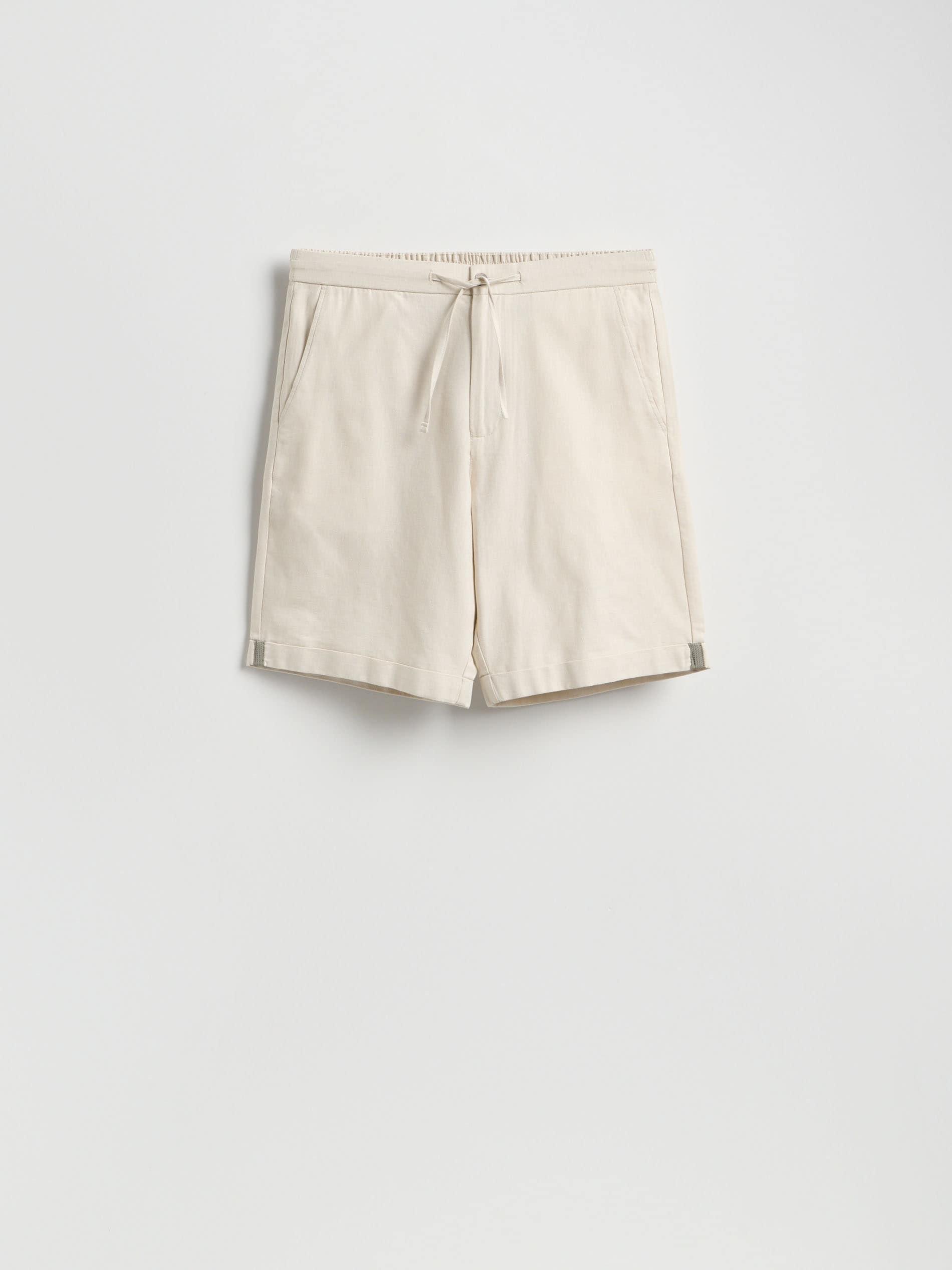 Beige Regular Shorts With Linen Blend, Beige, large image number 4