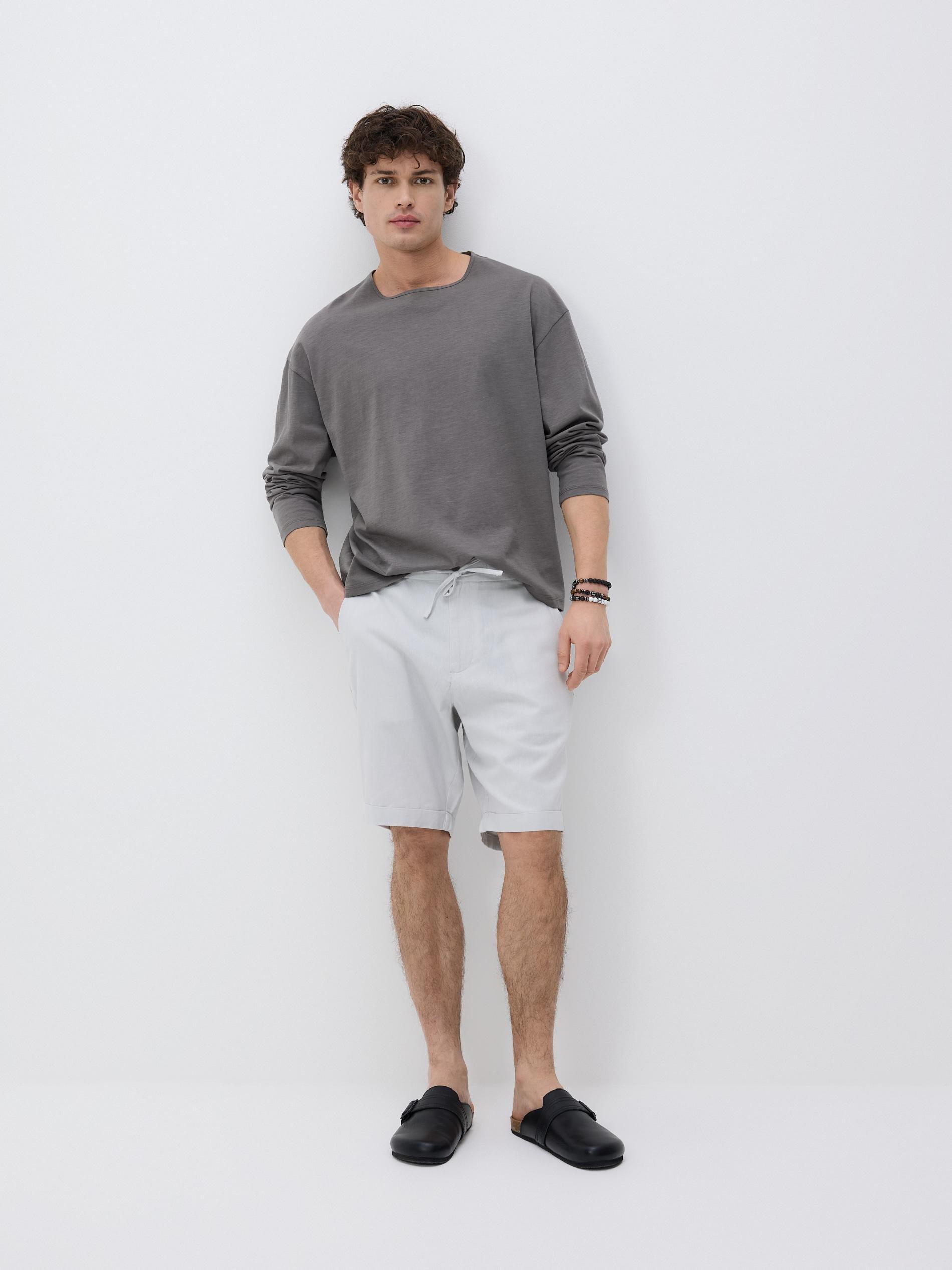Grey Regular Shorts With Linen Blend, Light grey, large image number 1