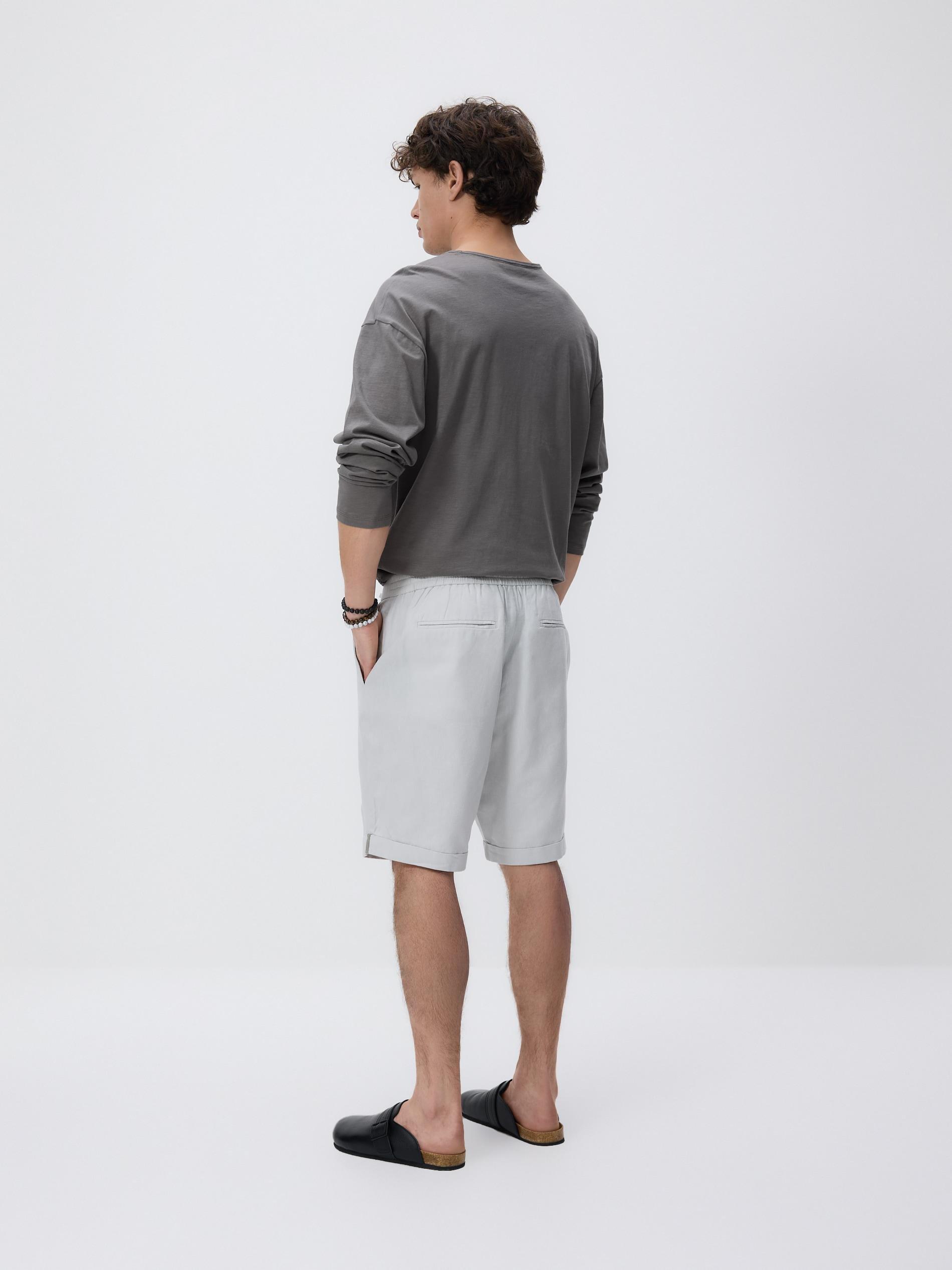 Grey Regular Shorts With Linen Blend, Light grey, large image number 2
