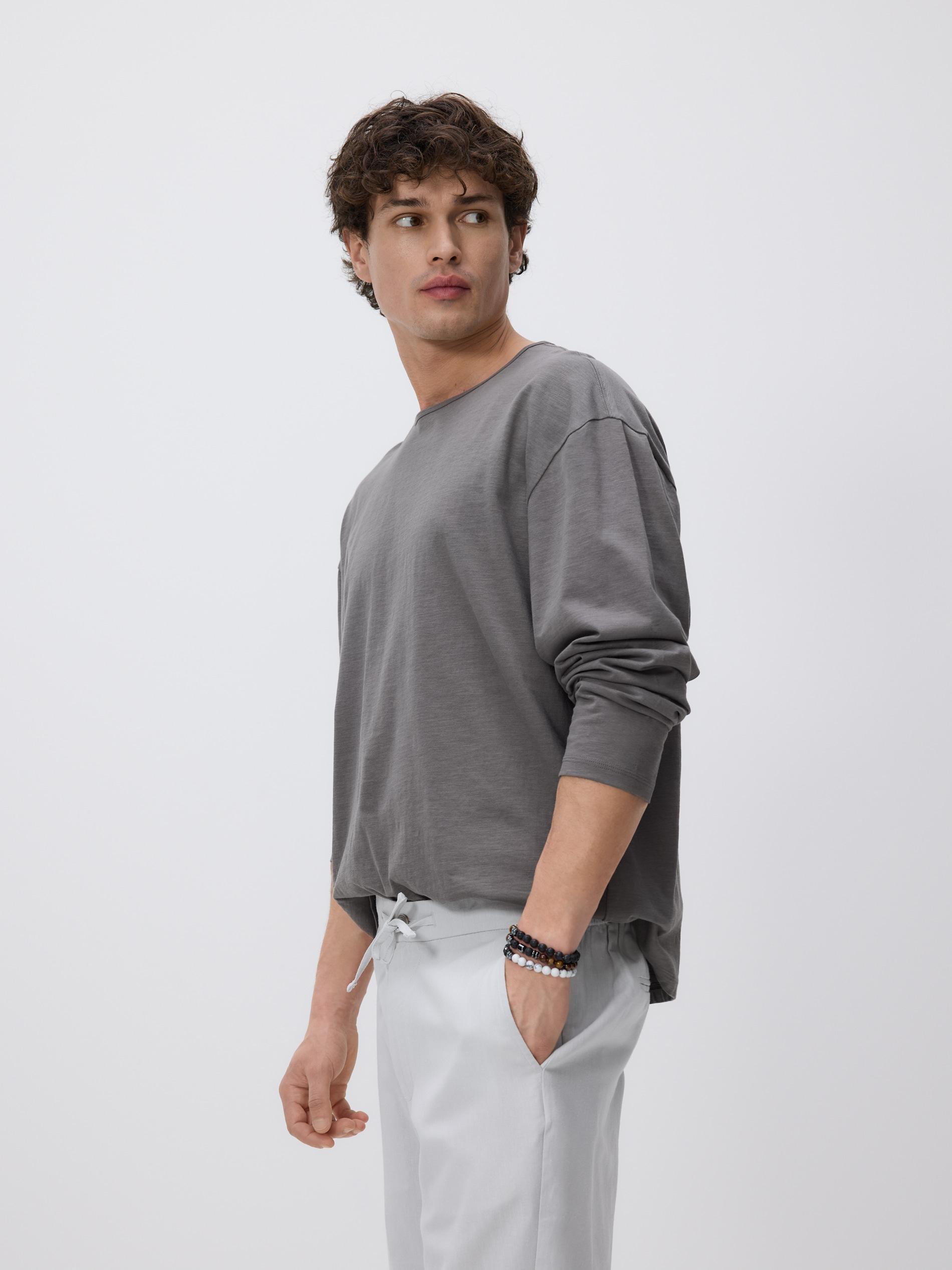 Grey Regular Shorts With Linen Blend, Light grey, large image number 3