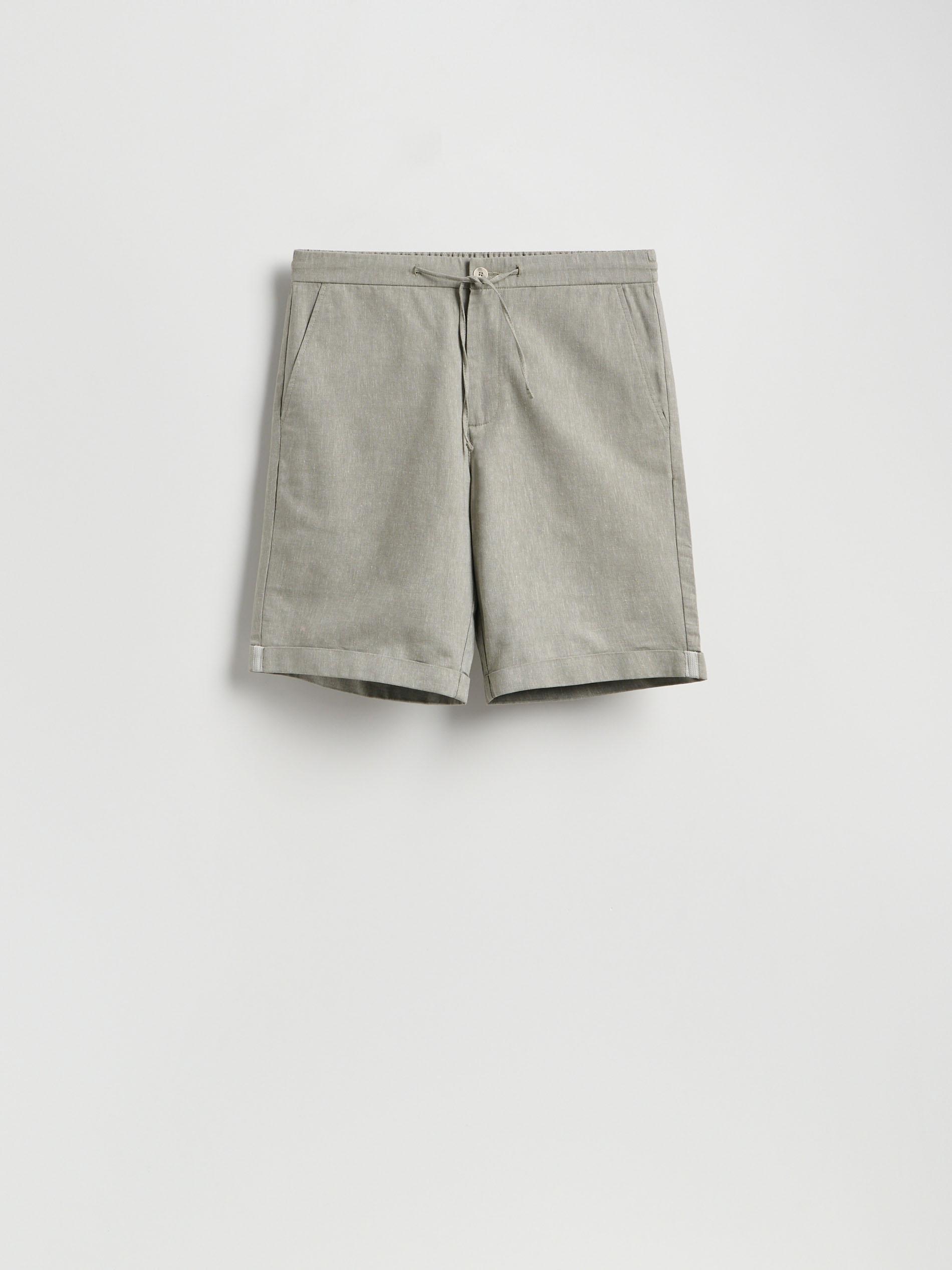 Green Regular Shorts With Linen Blend, Green, medium