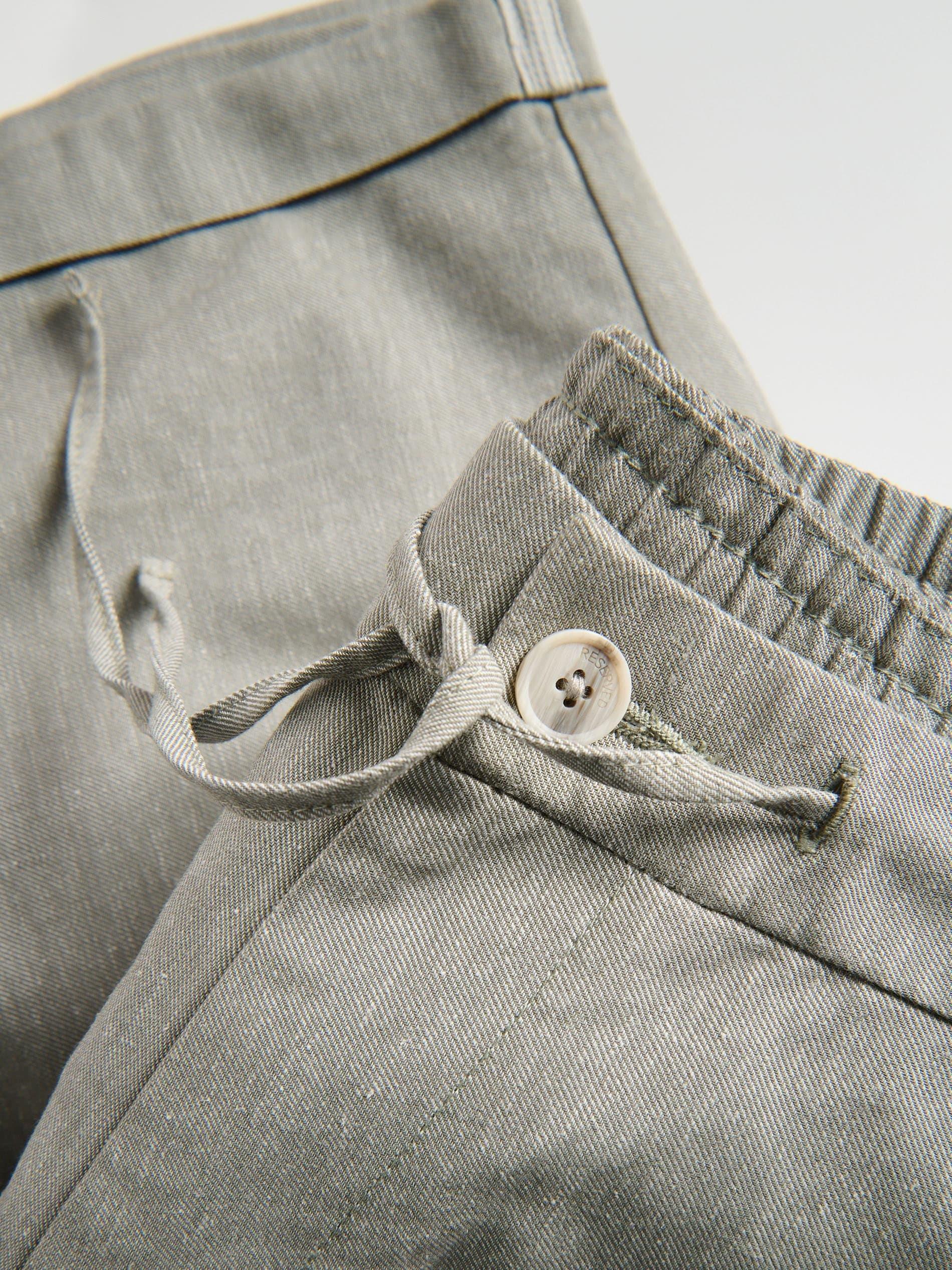 Green Regular Shorts With Linen Blend, Green, medium