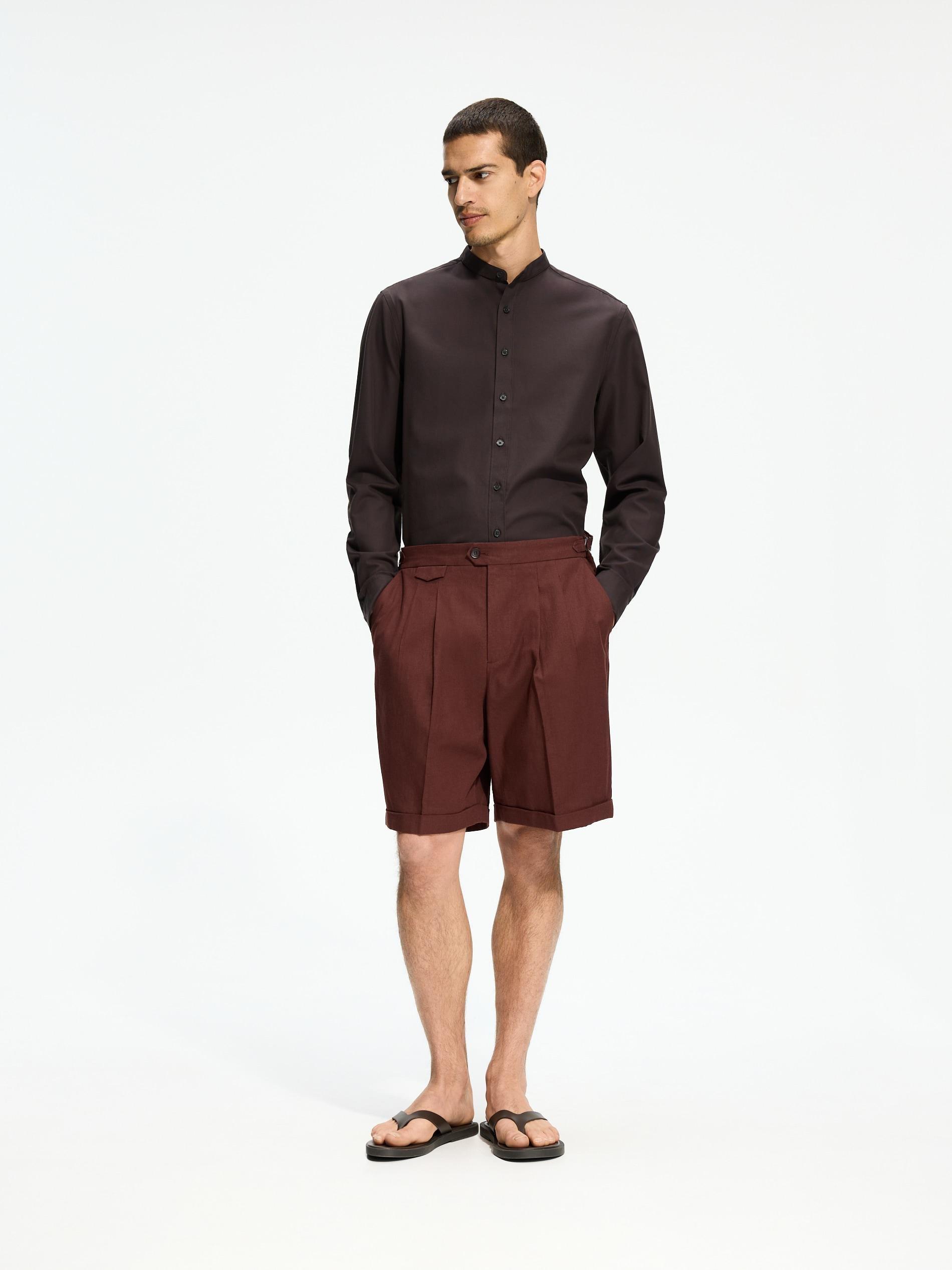 Brown Linen Rich Chino Shorts, Brown, large image number 0