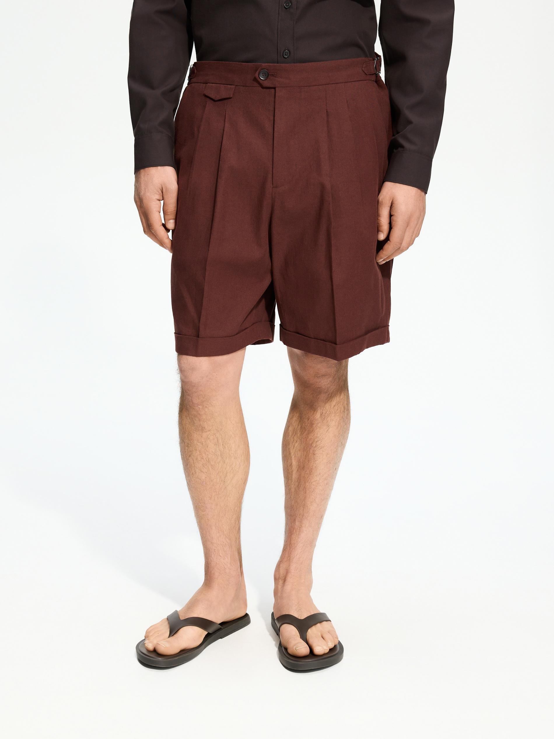 Brown Linen Rich Chino Shorts, Brown, large image number 1