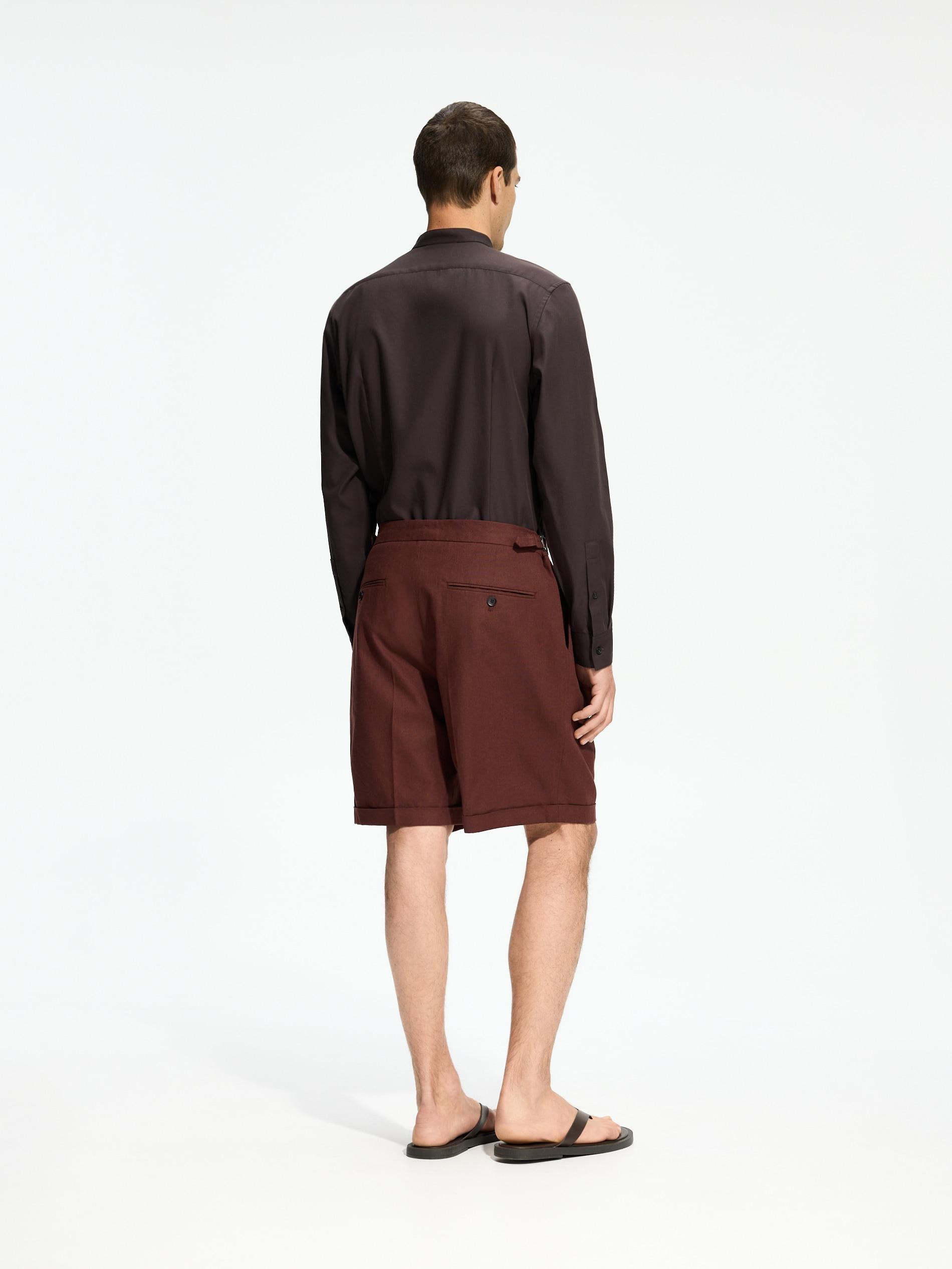 Brown Linen Rich Chino Shorts, Brown, large image number 2