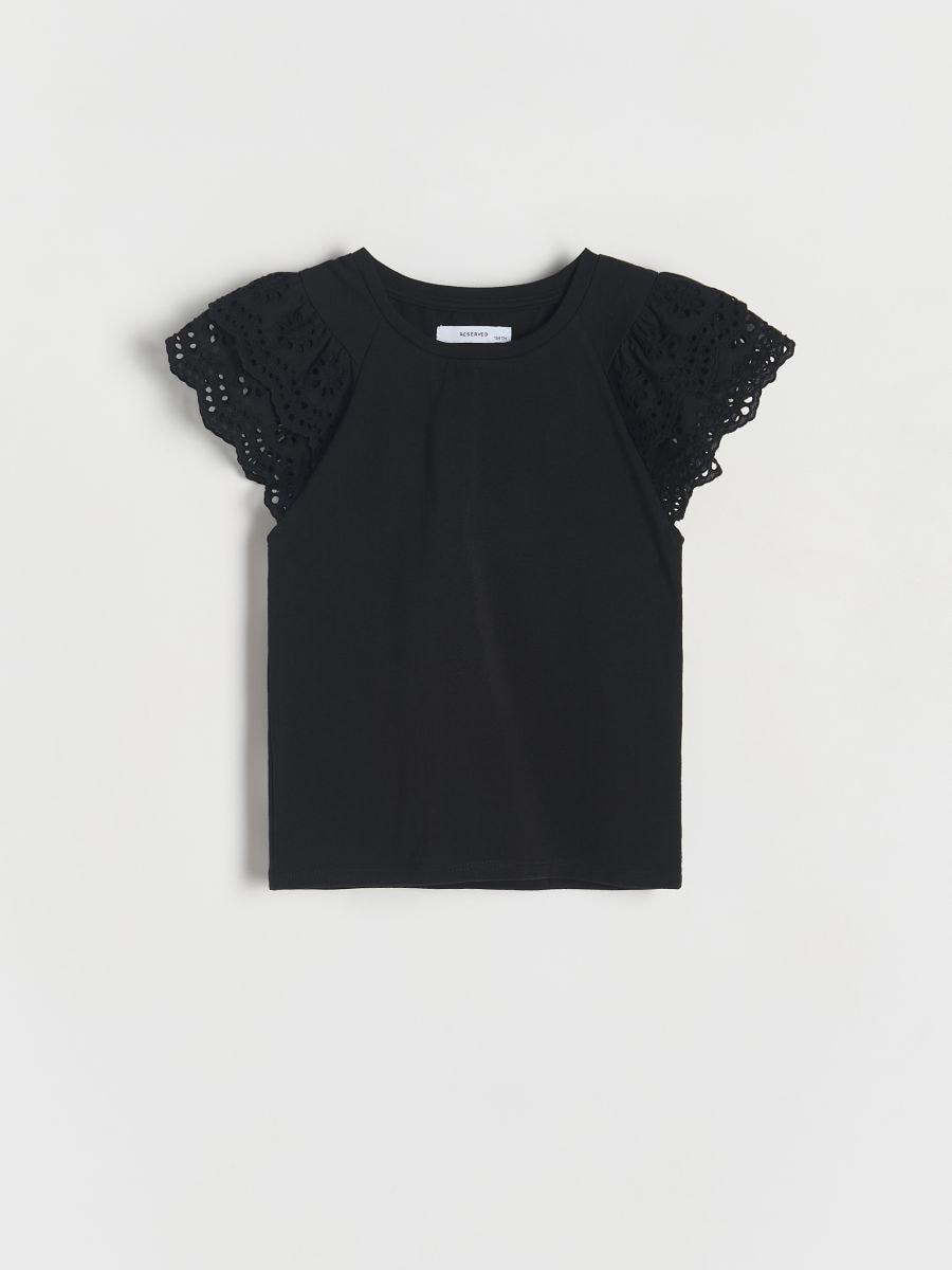 Black Blouse With English Embroidery On The Sleeves, , large image number 0