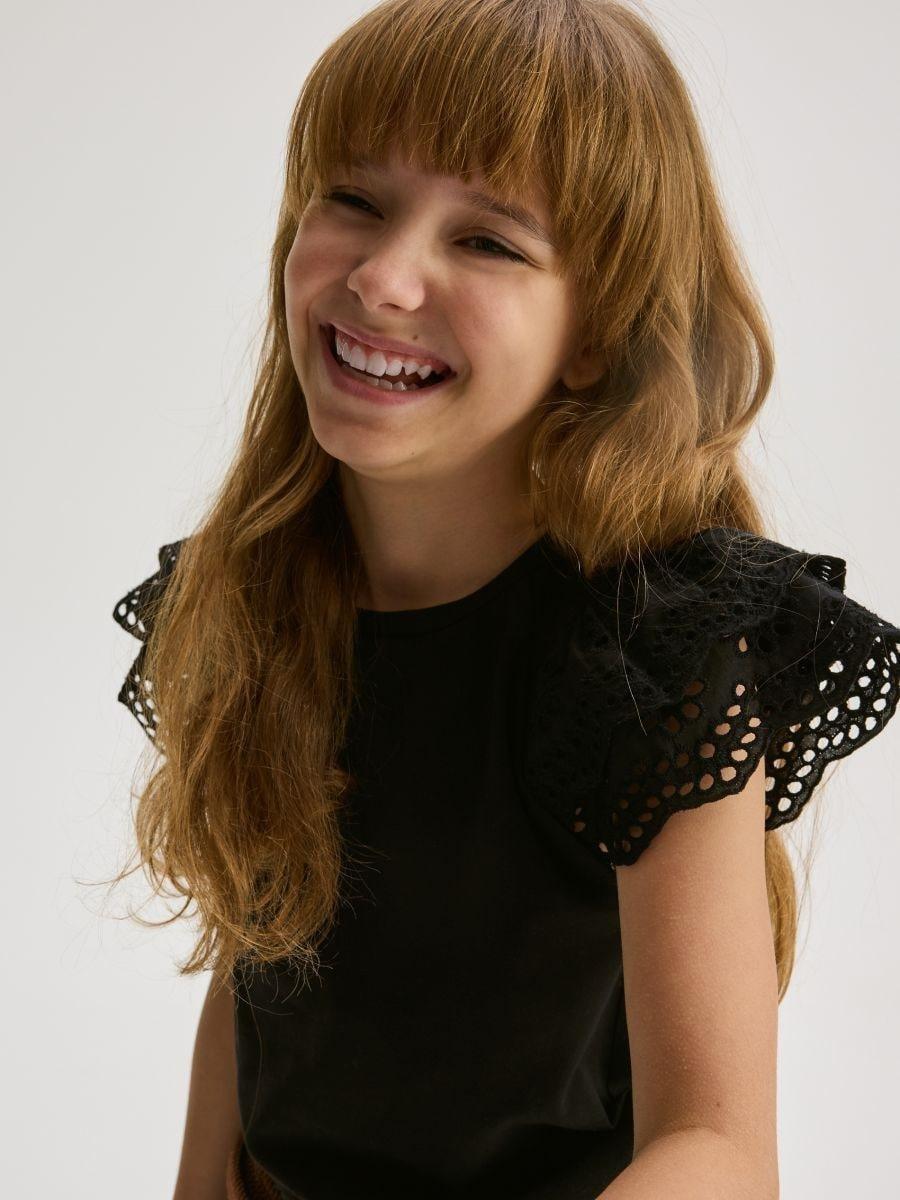 Black Blouse With English Embroidery On The Sleeves, , large image number 2
