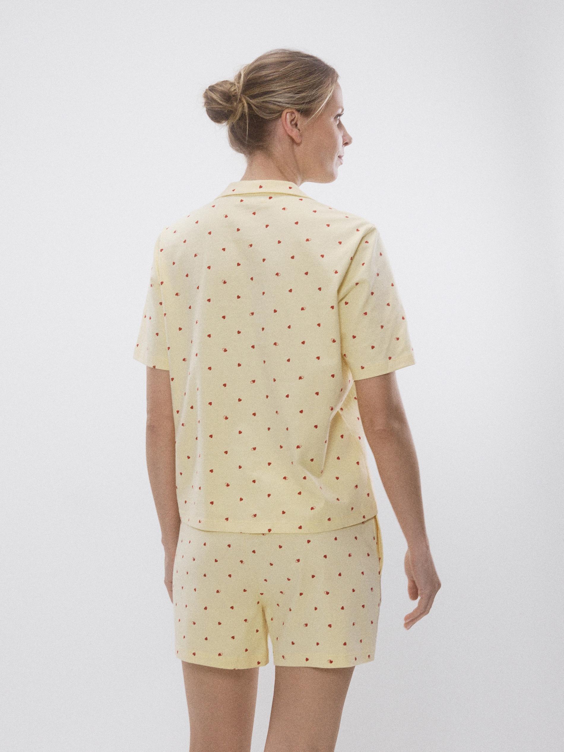 Yellow Two Piece Pyjama Set With Heart Print, Yellow, large image number 2