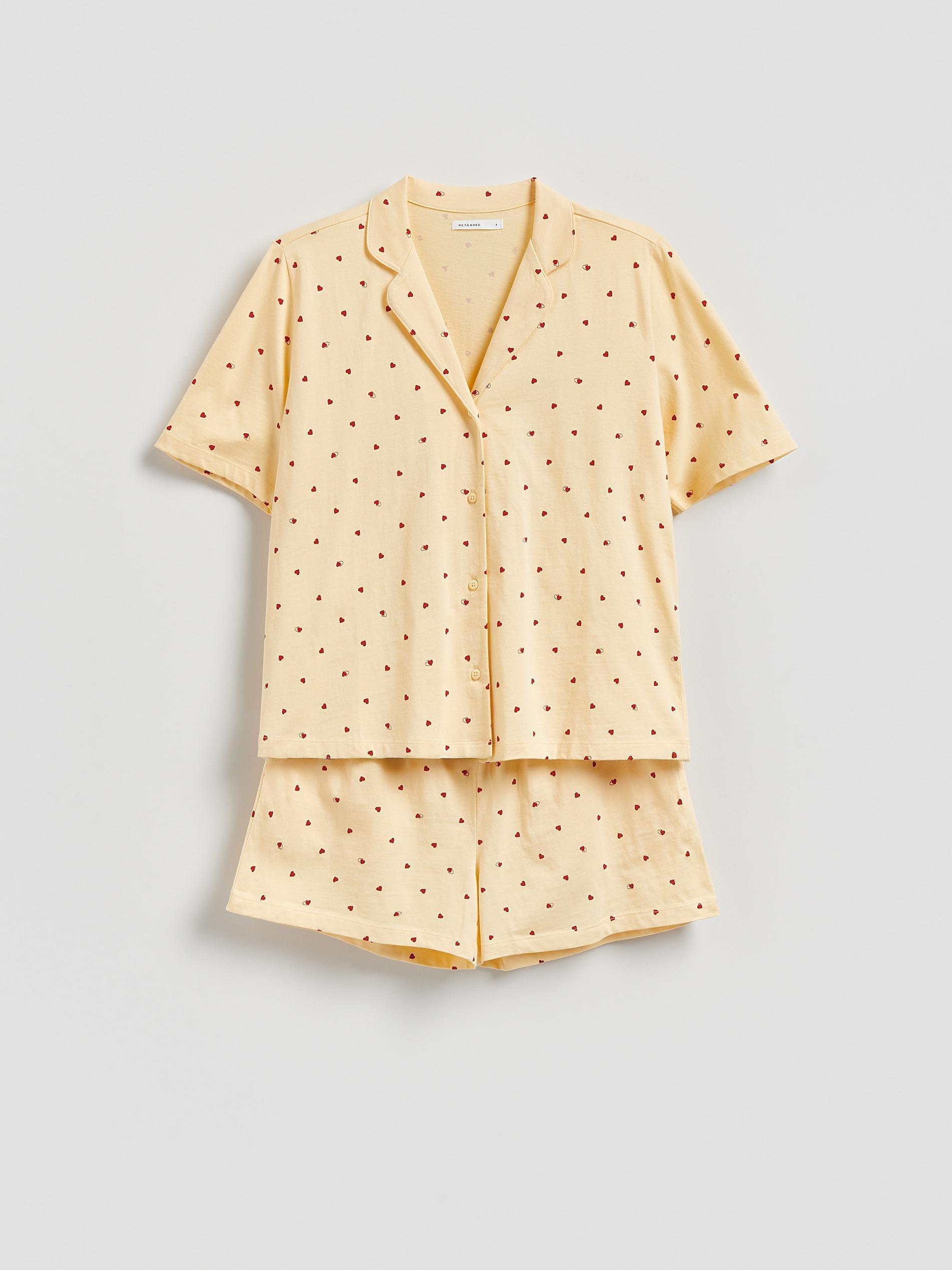 Yellow Two Piece Pyjama Set With Heart Print, Yellow, large image number 3