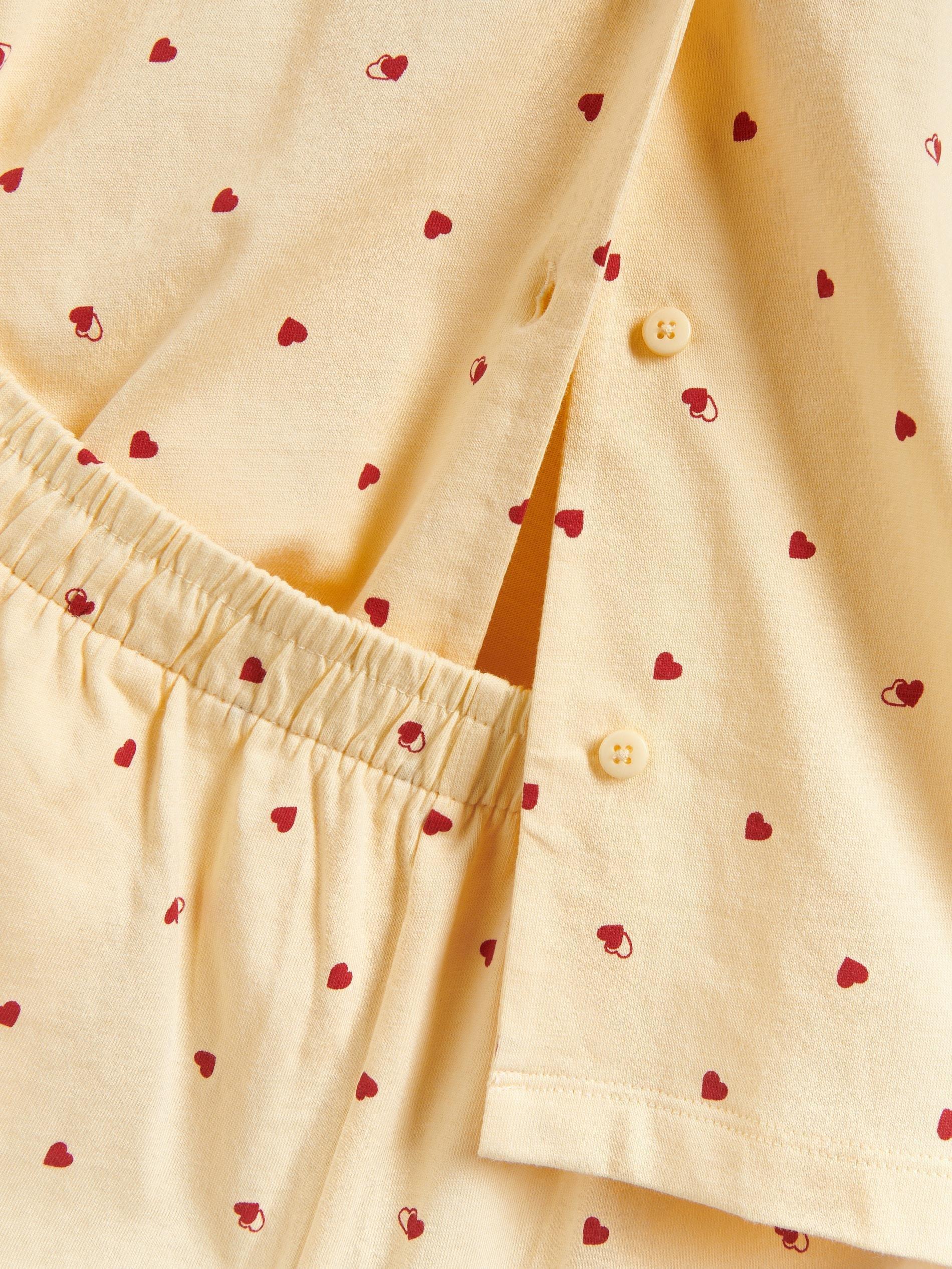 Yellow Two Piece Pyjama Set With Heart Print, Yellow, large image number 4