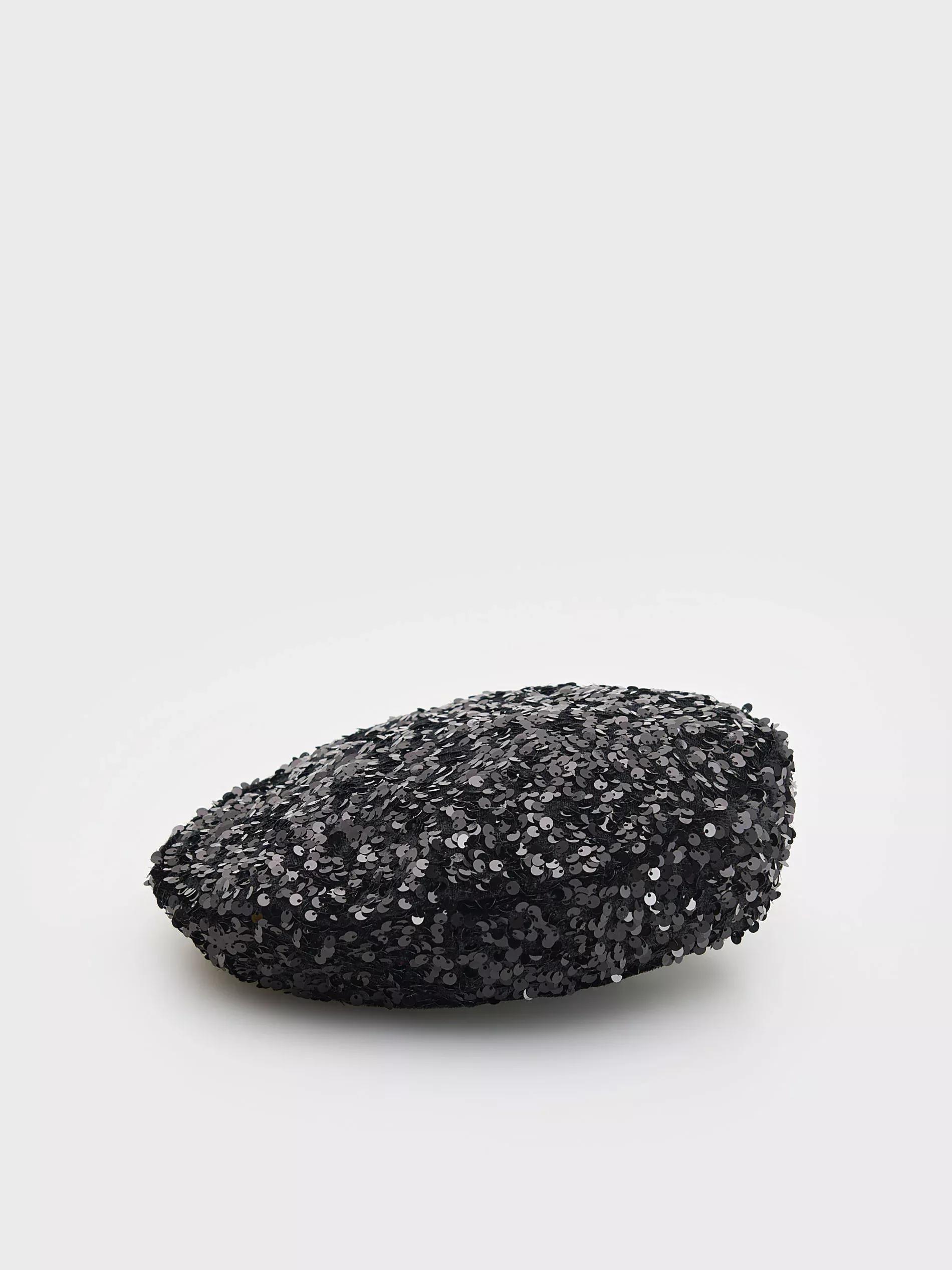 Black Sequined Beret, Black, large image number 2