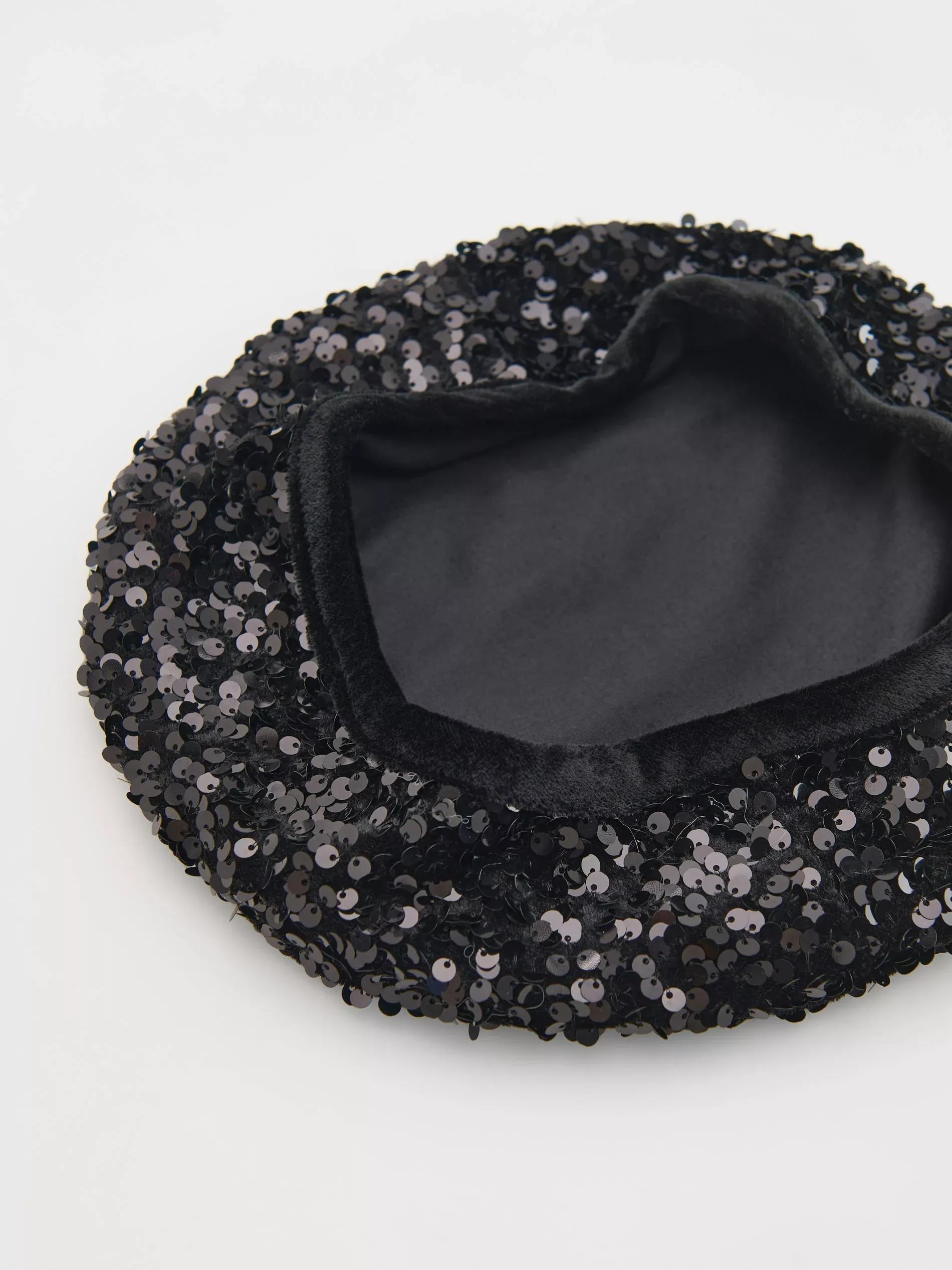 Black Sequined Beret, Black, large image number 3
