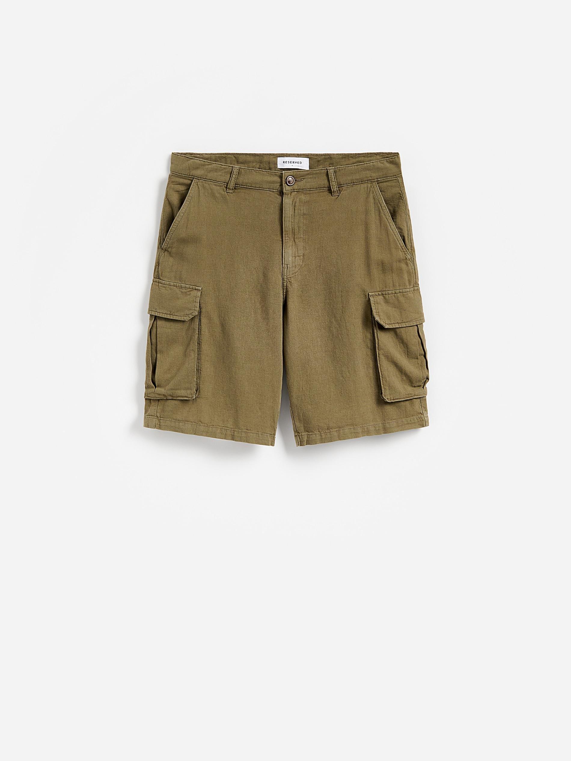 Green Linen Cargo Shorts, Khaki, large image number 3