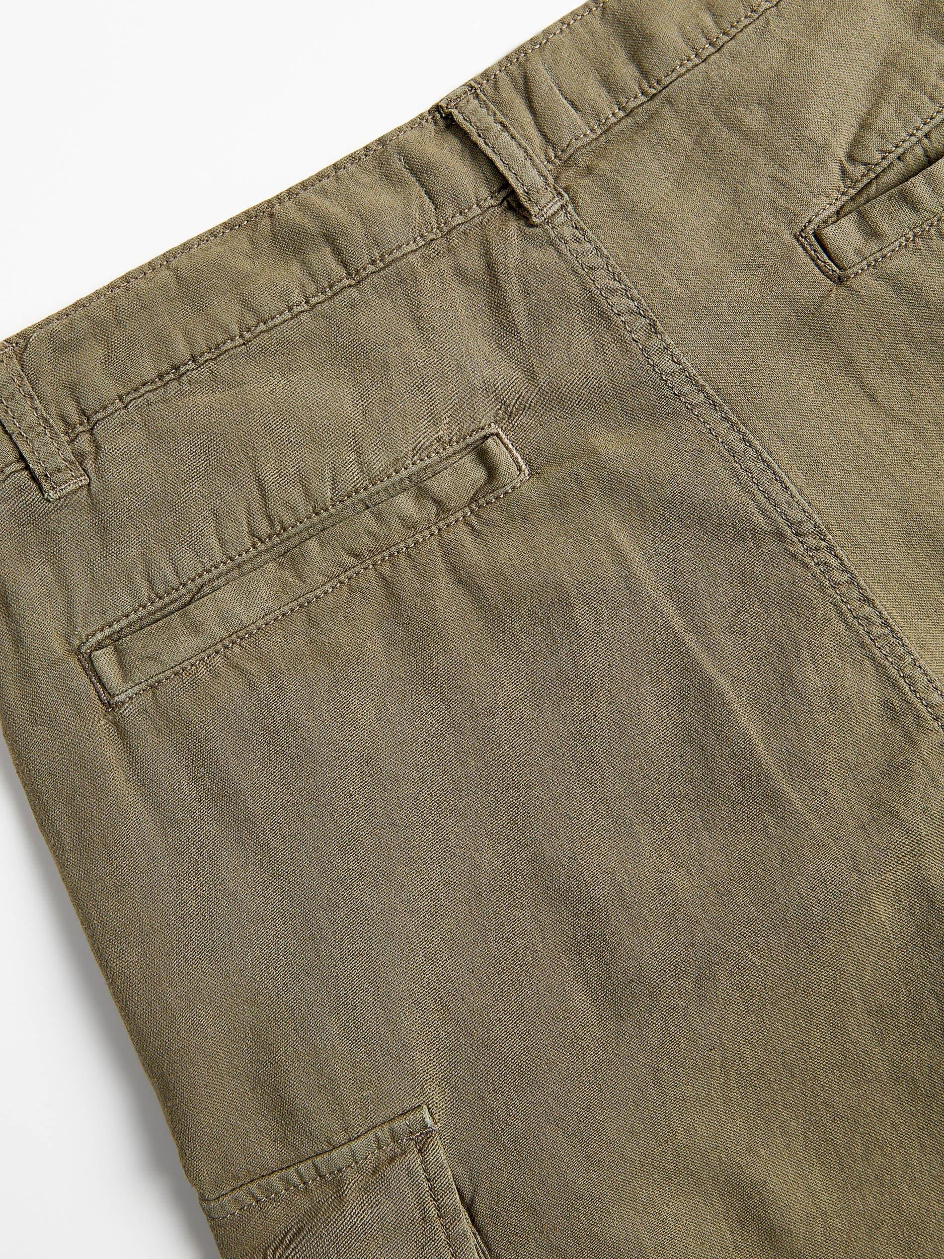 Green Linen Cargo Shorts, Khaki, large image number 4