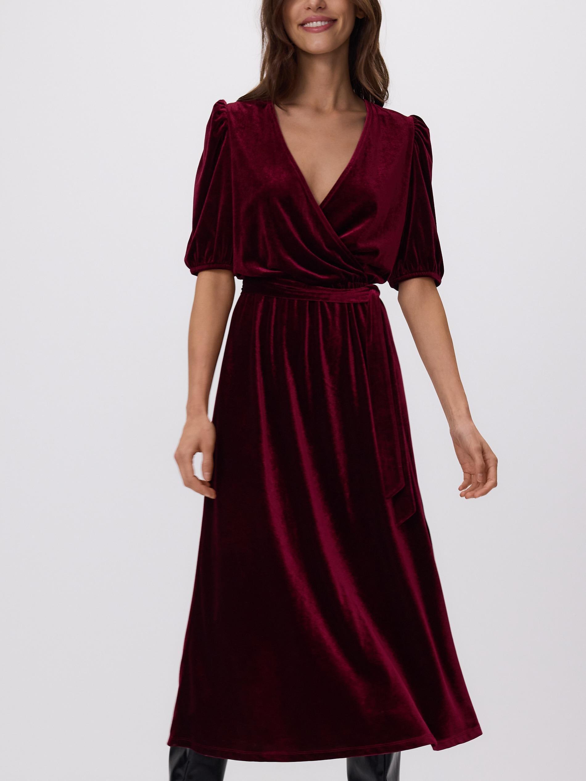 Burgundy Velour Midi Dress, Burgundy, large image number 1